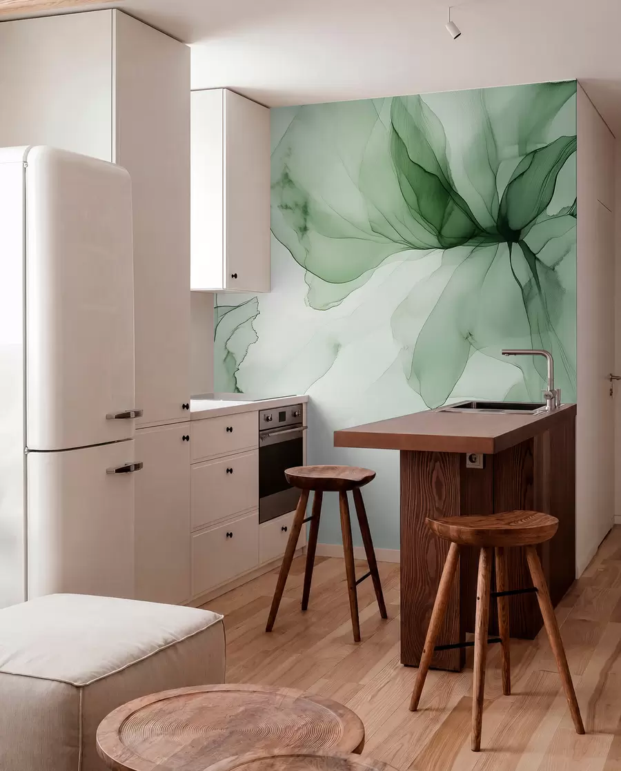 Fototapet Fluidní styl květiny, květinová abstrakce, akvarel, zelená paleta barev  w03406