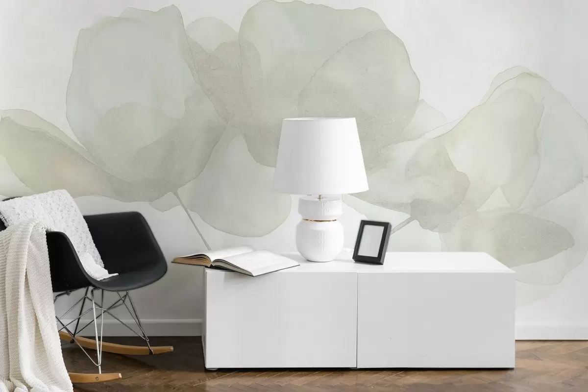 Fototapet Krásné květiny, jemné pastelové barvy, minimalismus, přírodní, rustikální, béžová a zelená w03407