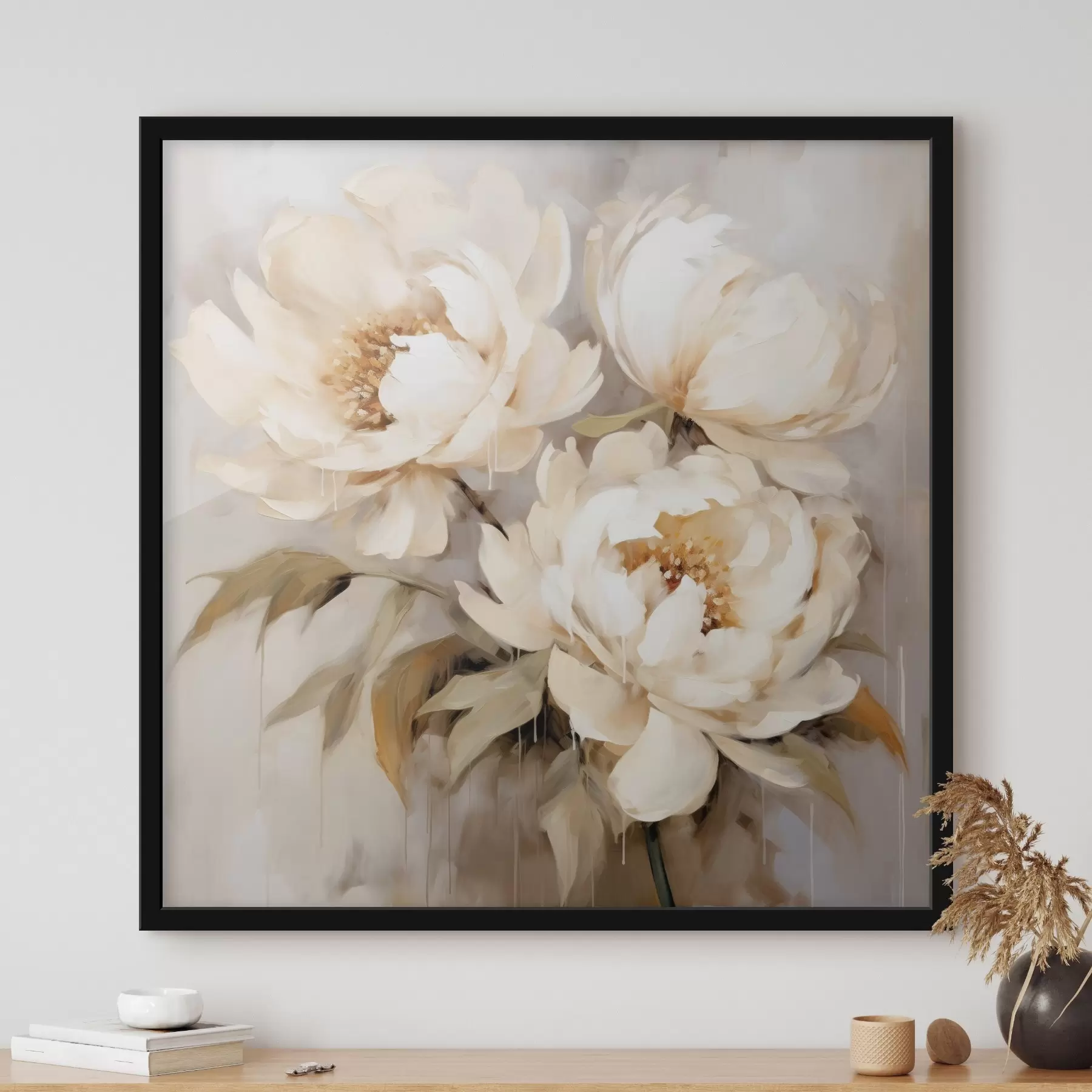 Fototapet Jemné pivoňky v neutrálních tónech ve stylu abstraktní malby f43387