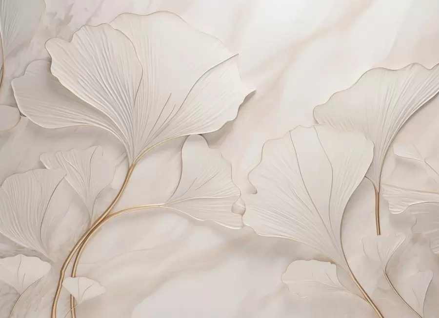 Fototapet Pastelové listy na mramorovém pozadí v béžových tónech w03440v1