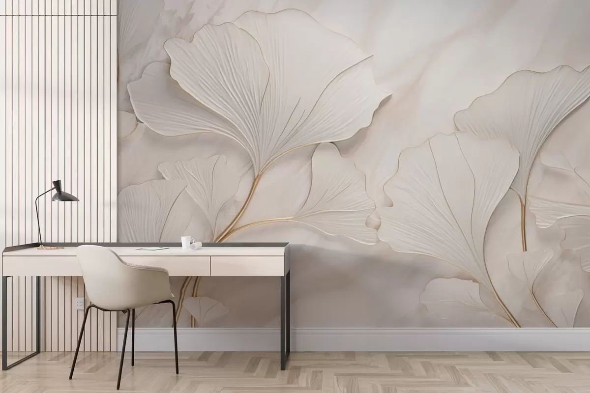 Fototapet Pastelové listy na mramorovém pozadí v béžových tónech w03440v1