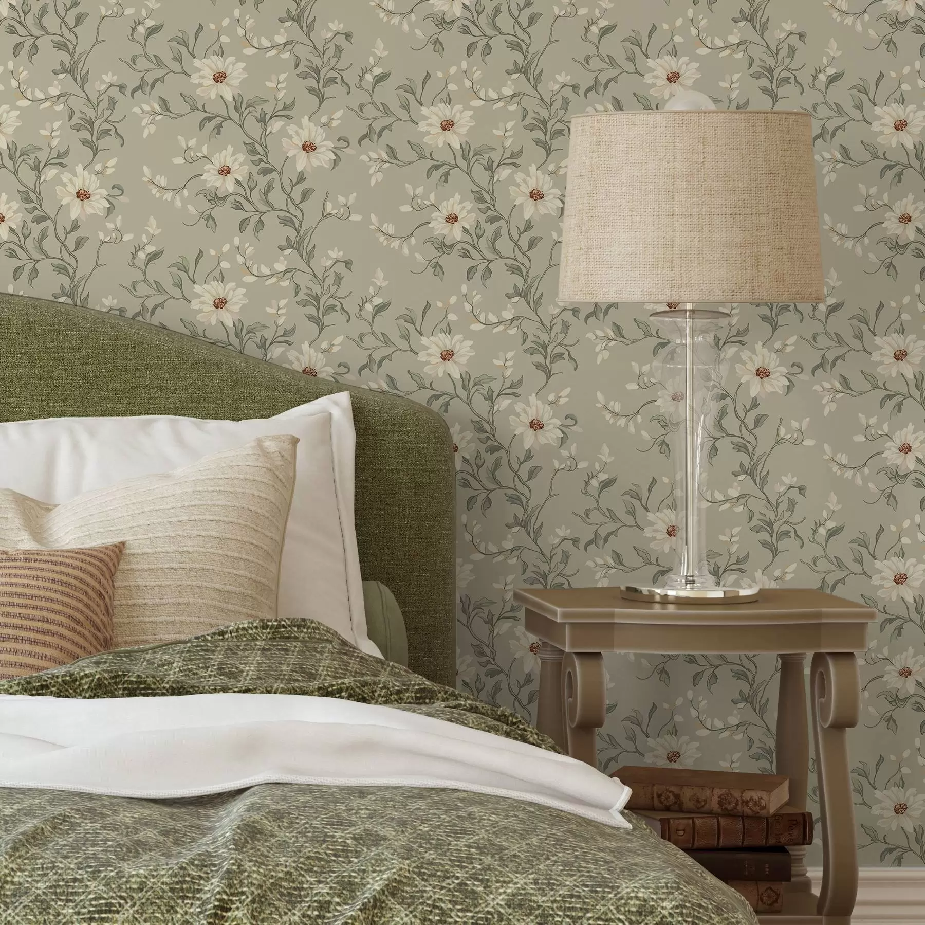 Fototapet Bílé květy s kroutícími se listy na světlém pozadí a00001v1