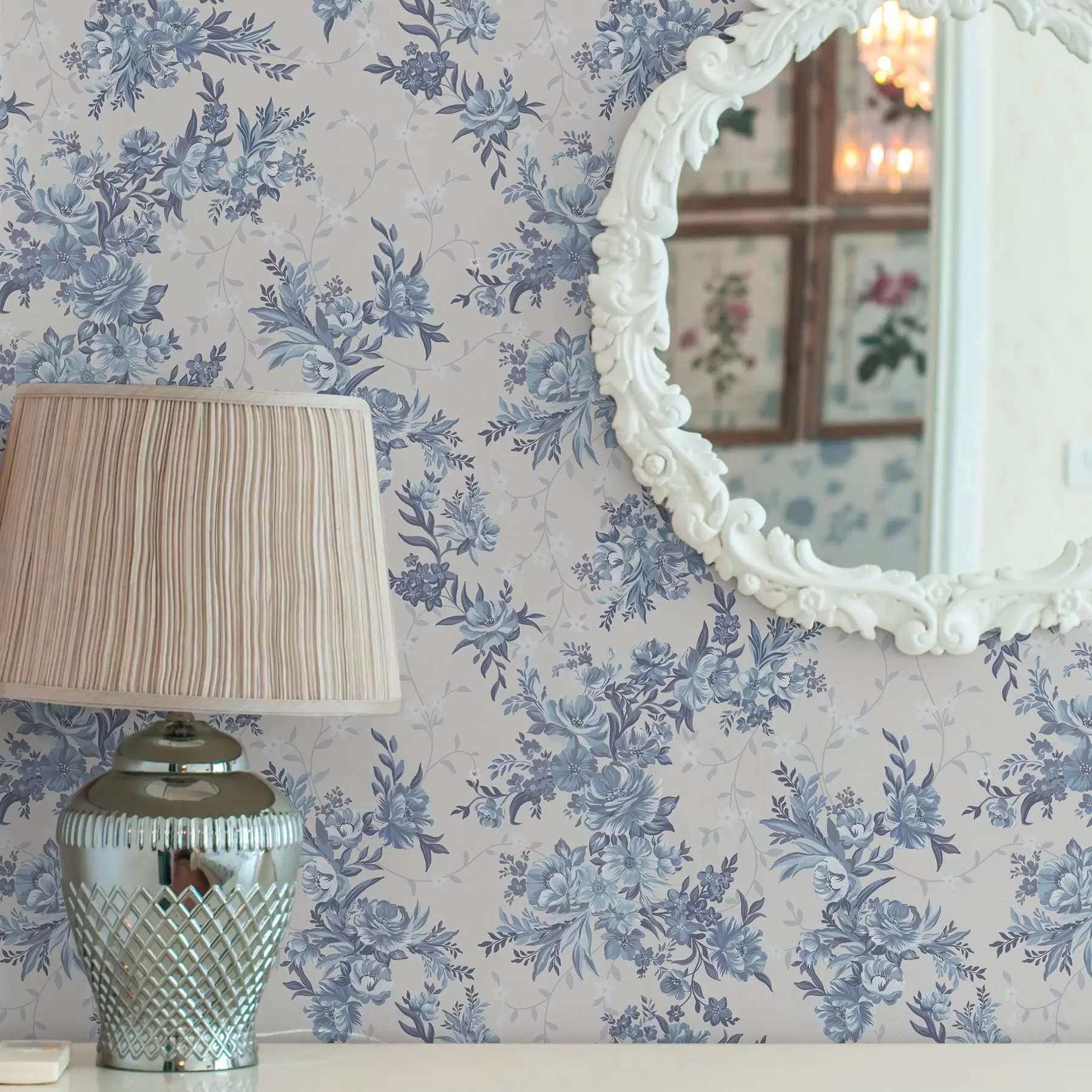 Fototapet Jemné květy a listy v modrých a modrých barvách na světlém pozadí a00027