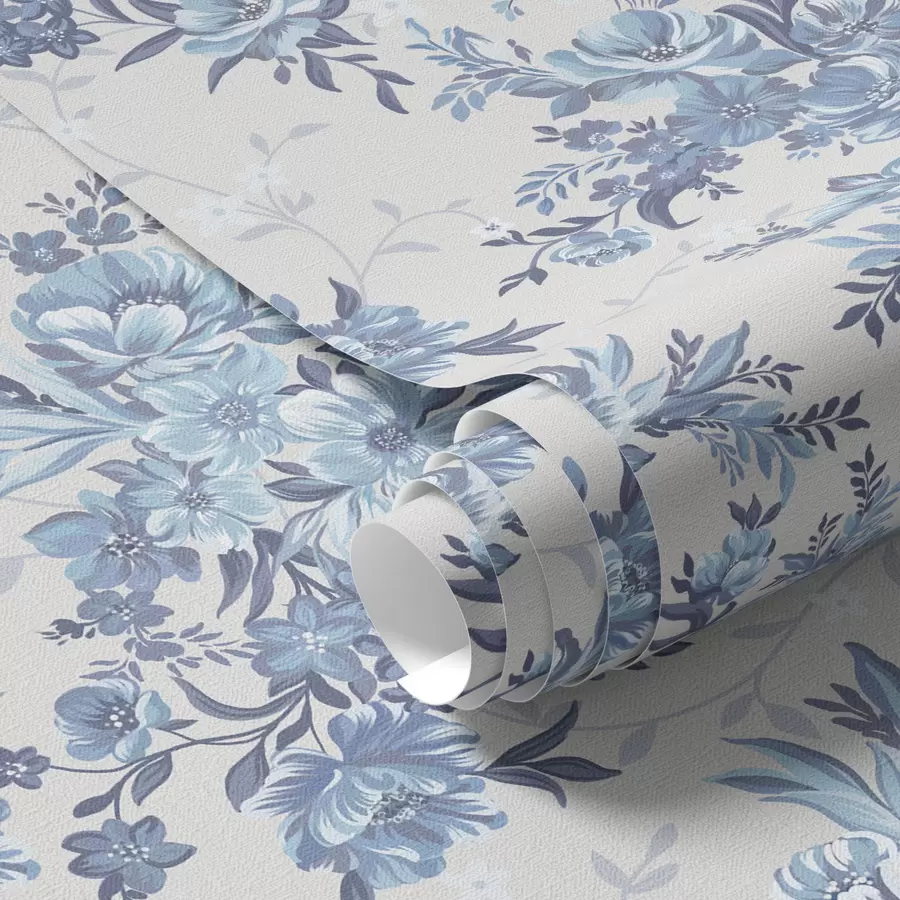 Fototapet Jemné květy a listy v modrých a modrých barvách na světlém pozadí a00027