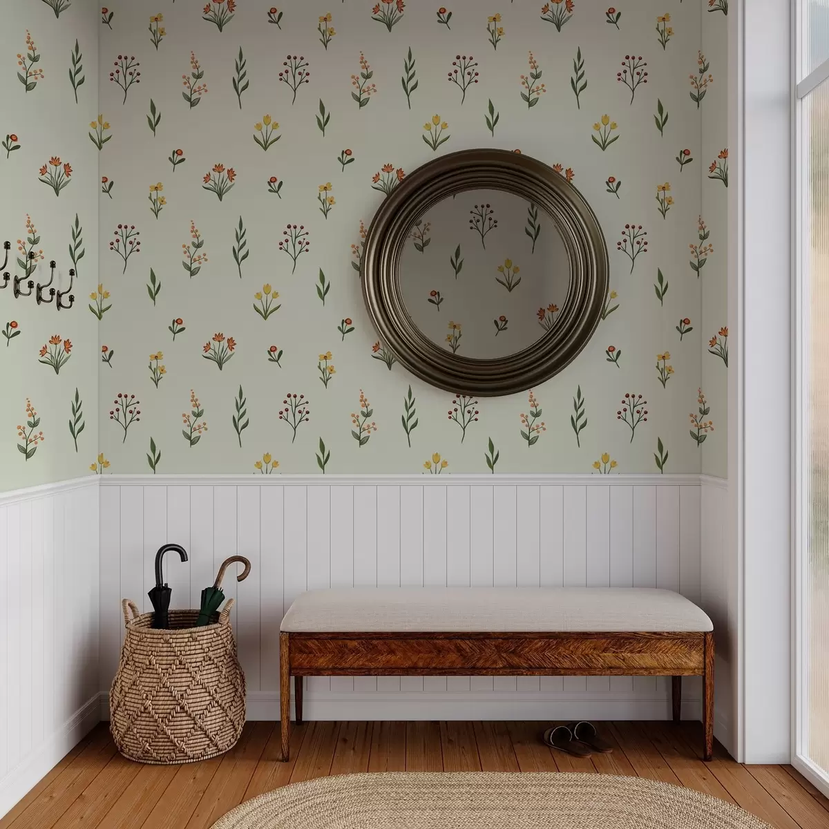 Tapety Minimalistické květiny na světle zeleném pozadí a00037