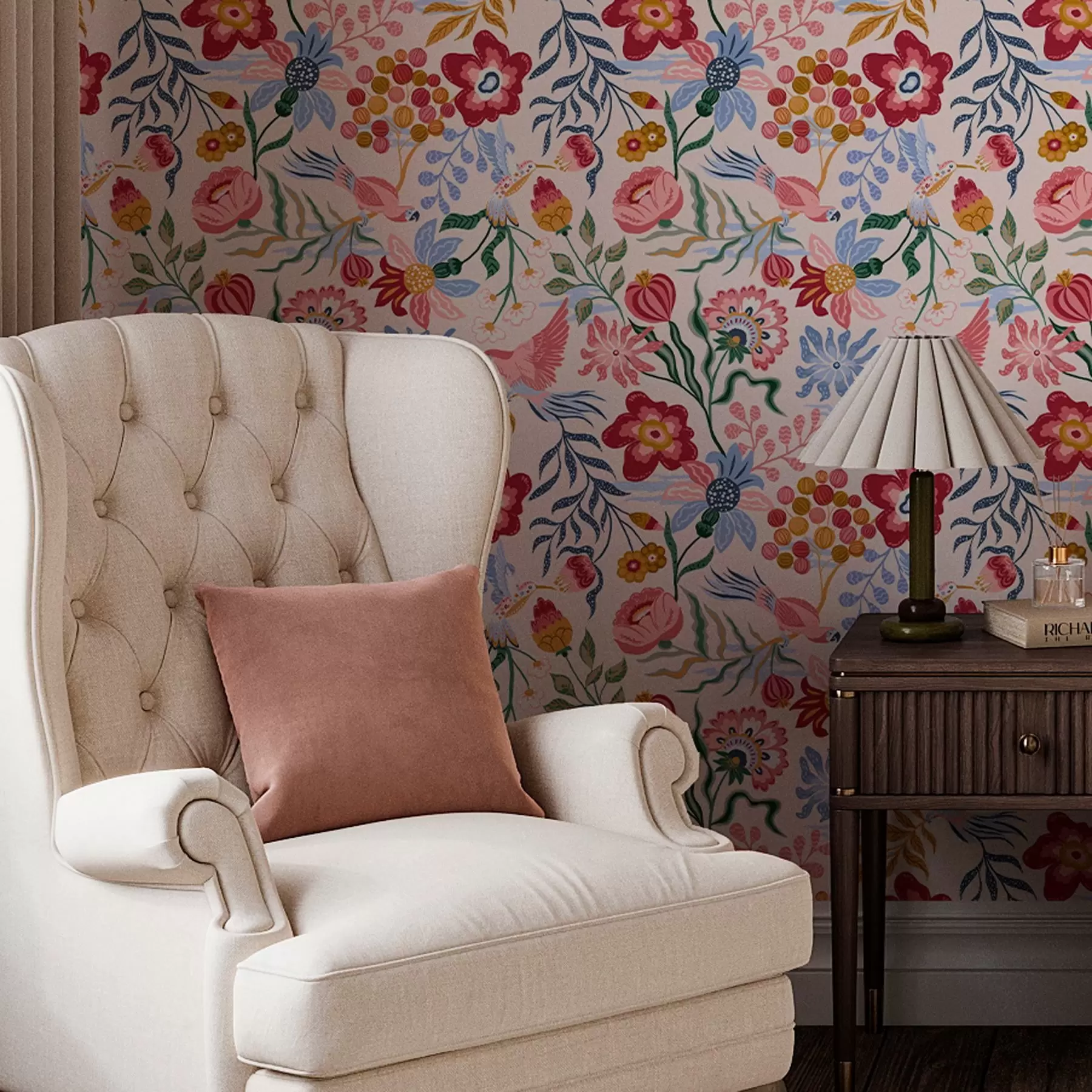 Fototapet Jasná kompozice květin a bobulí s papoušky a00046