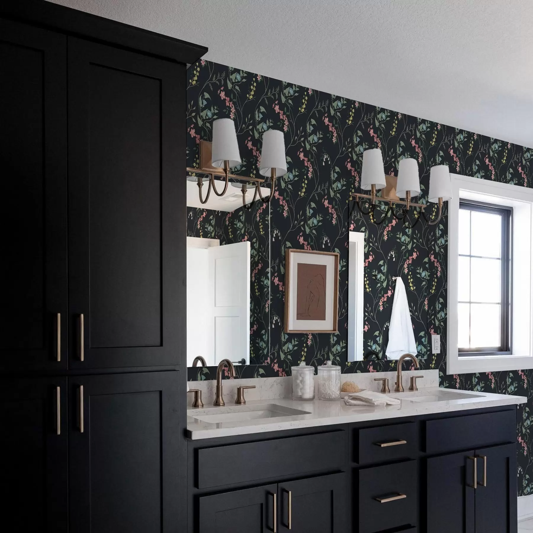 Fototapet Květy, listy a stonky na tmavém pozadí a00047