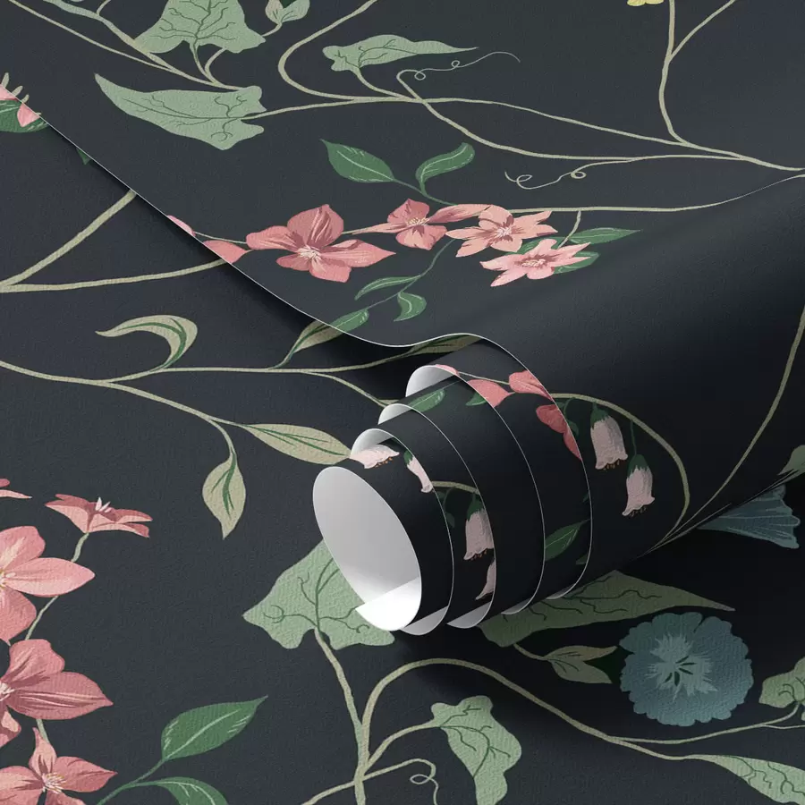 Fototapet Květy, listy a stonky na tmavém pozadí a00047