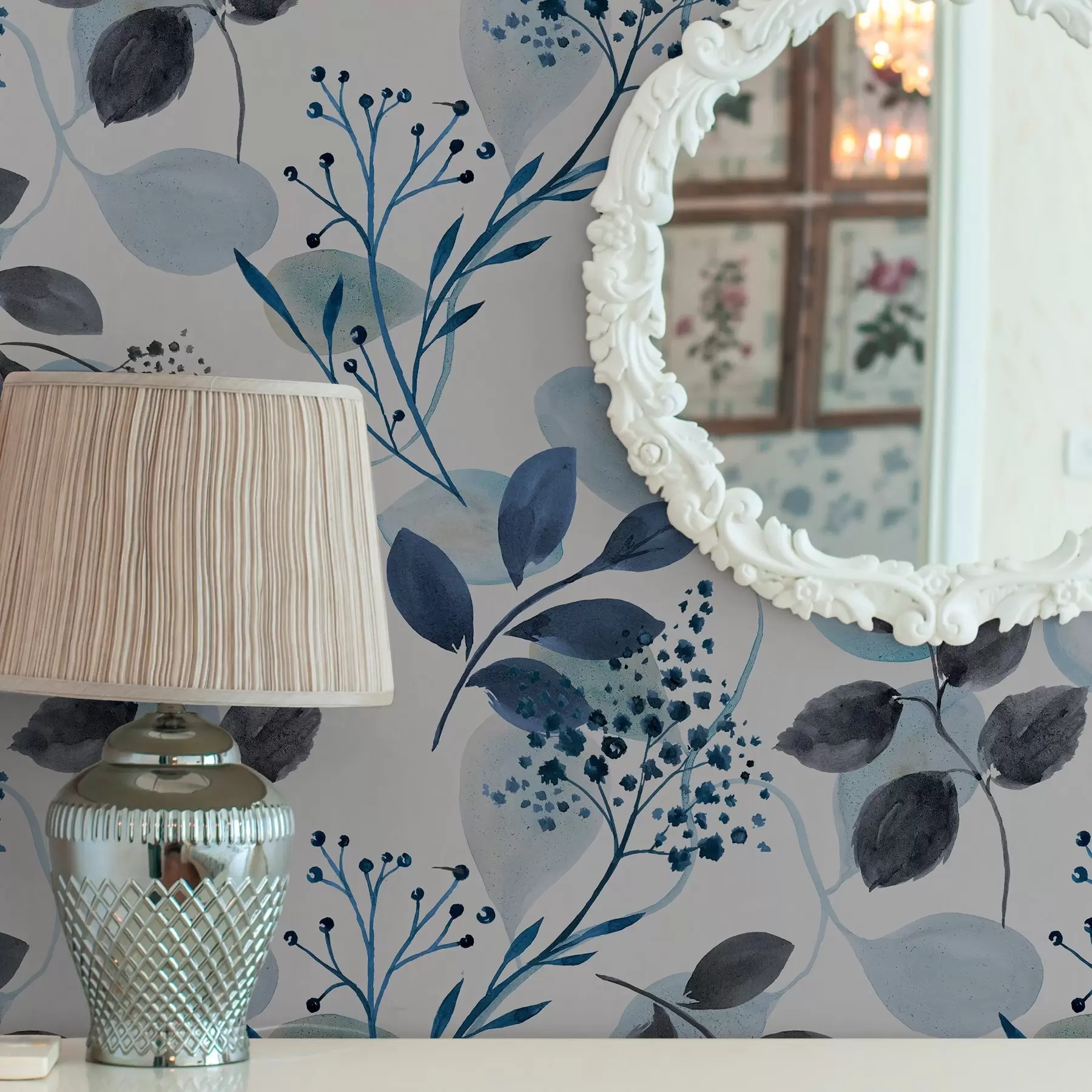 Fototapet Podzimní listí v akvarelovém stylu v modrých tónech a00048v2