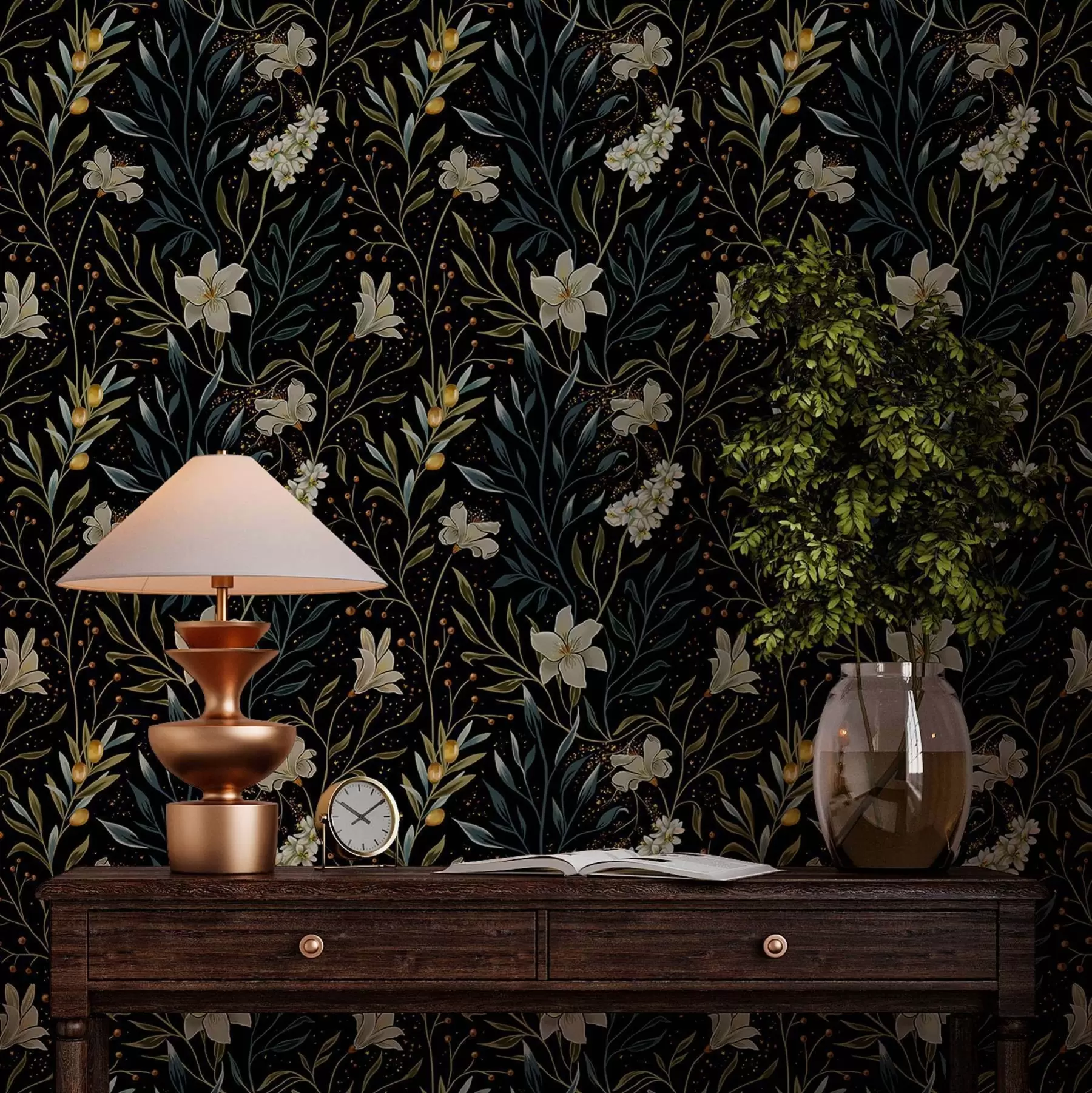 Fototapet Kompozice světlých květů a tmavých listů na tmavém pozadí a00053