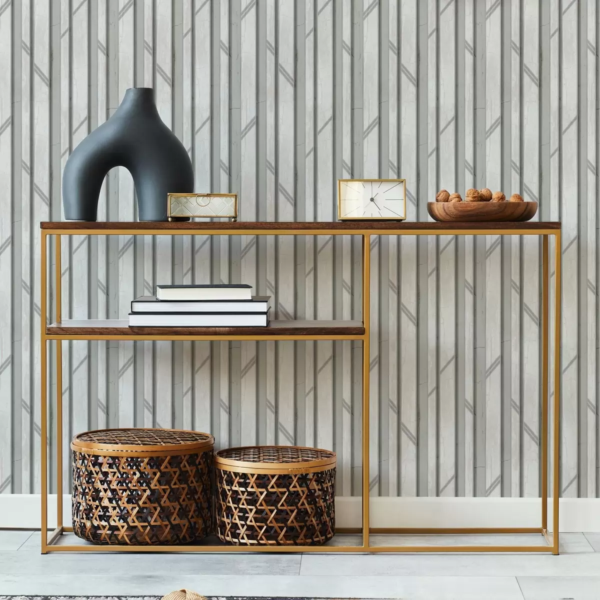 Tapety Efekt dřevěného panelu ve světle šedé barvě a00055