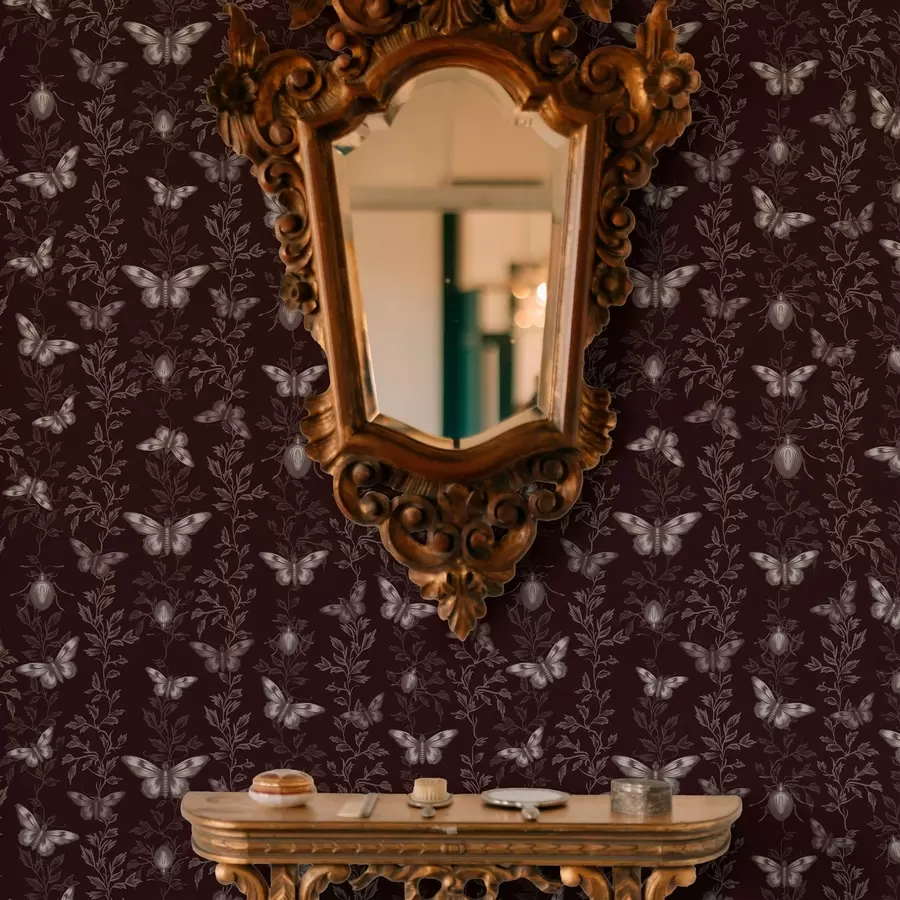 Fototapet Kompozice s motýly, listy a hmyzem na tmavém pozadí a00073v1