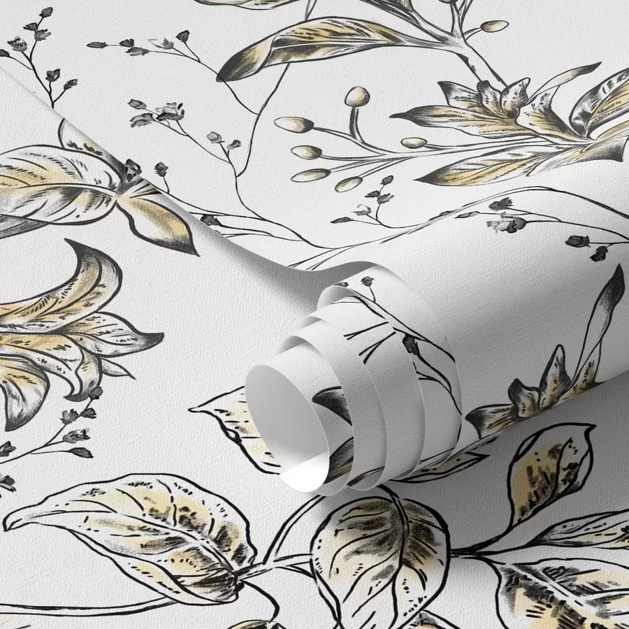 Fototapet Větve se žlutými listy na bílém pozadí a00098