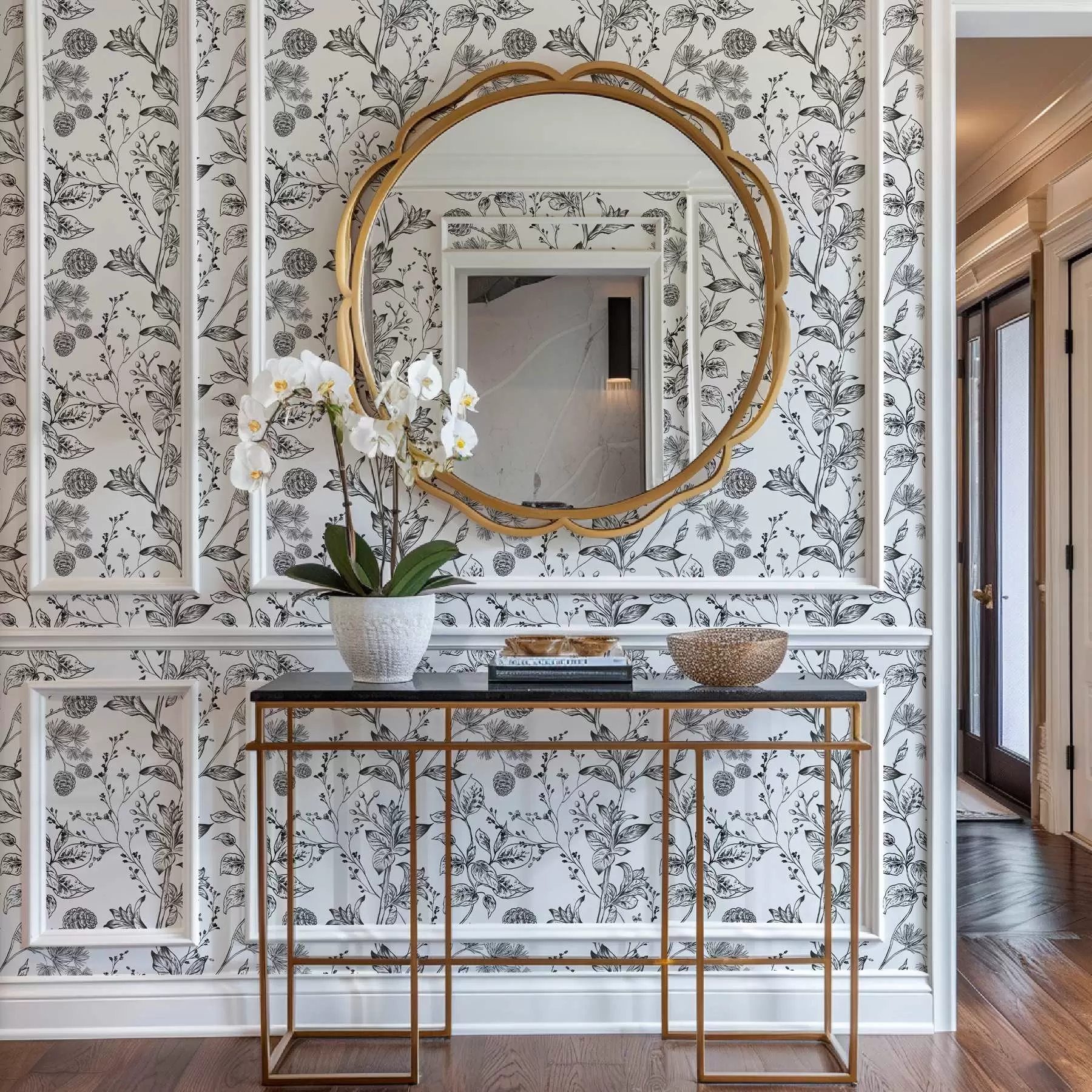 Fototapet Černobílé větve s listy na bílém pozadí a00098v1