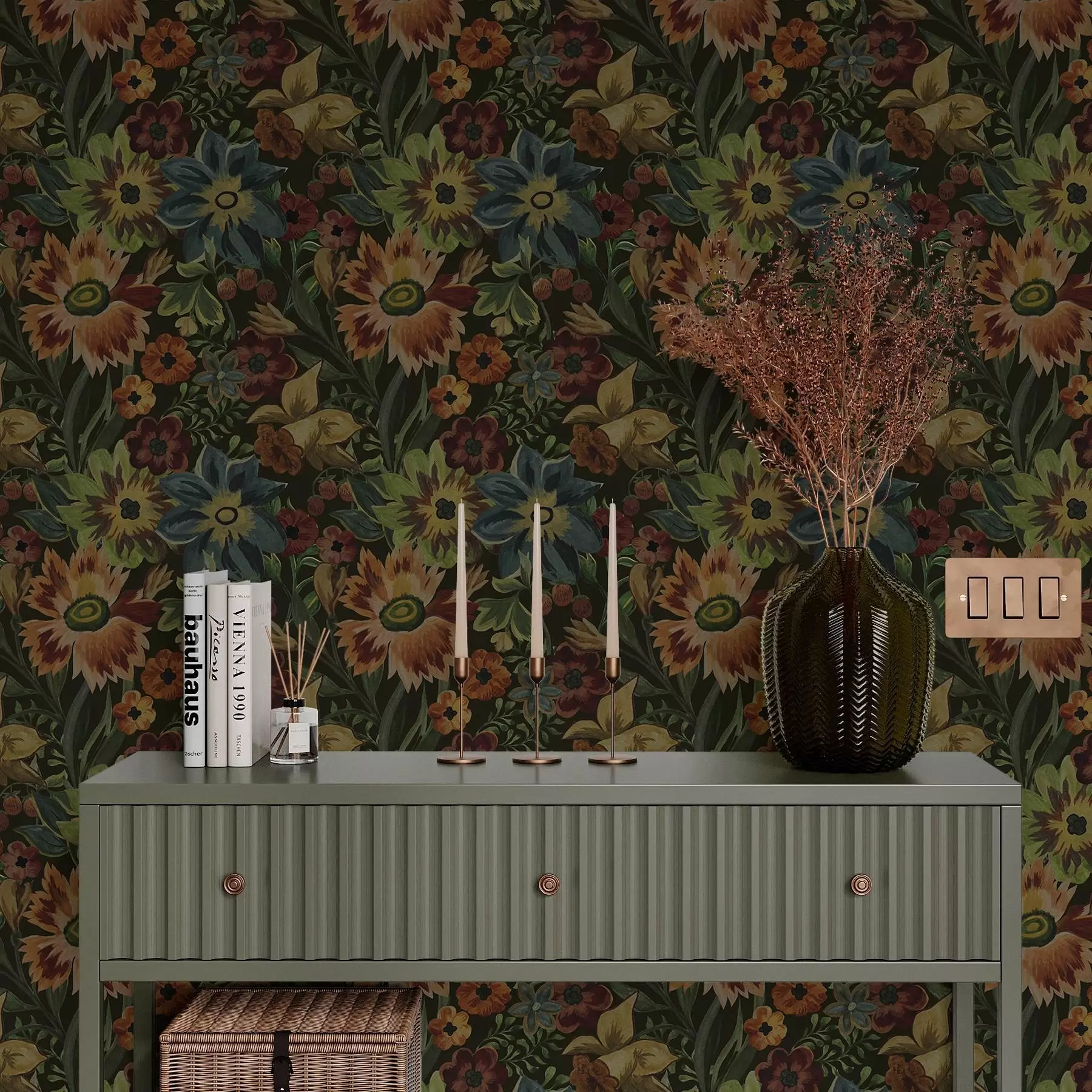 Fototapet Tmavé květy a listy na tmavém pozadí a00100