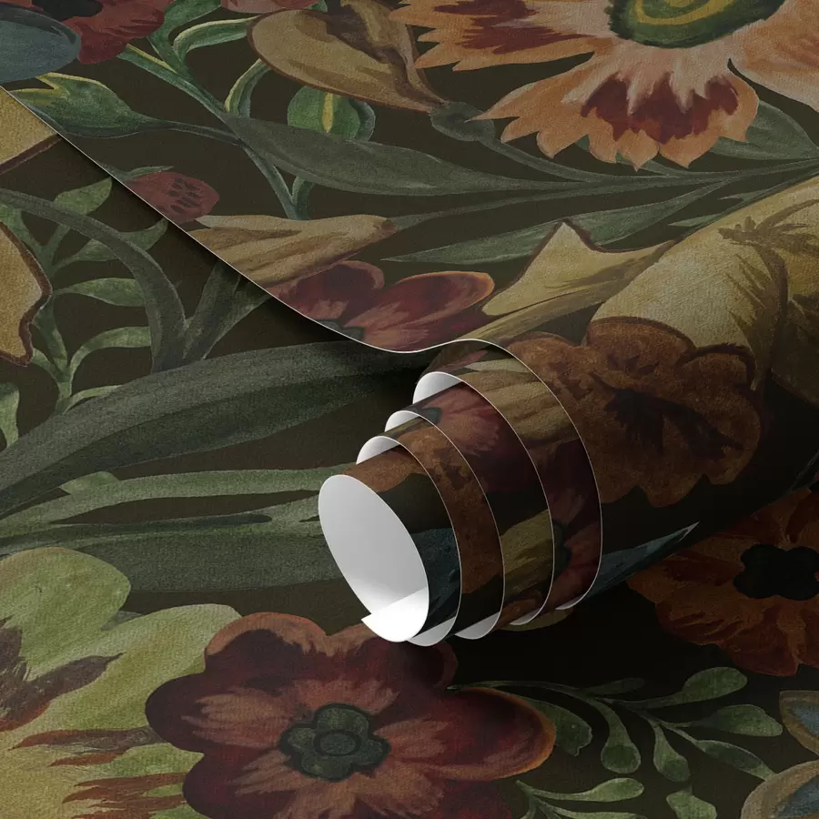 Fototapet Tmavé květy a listy na tmavém pozadí a00100