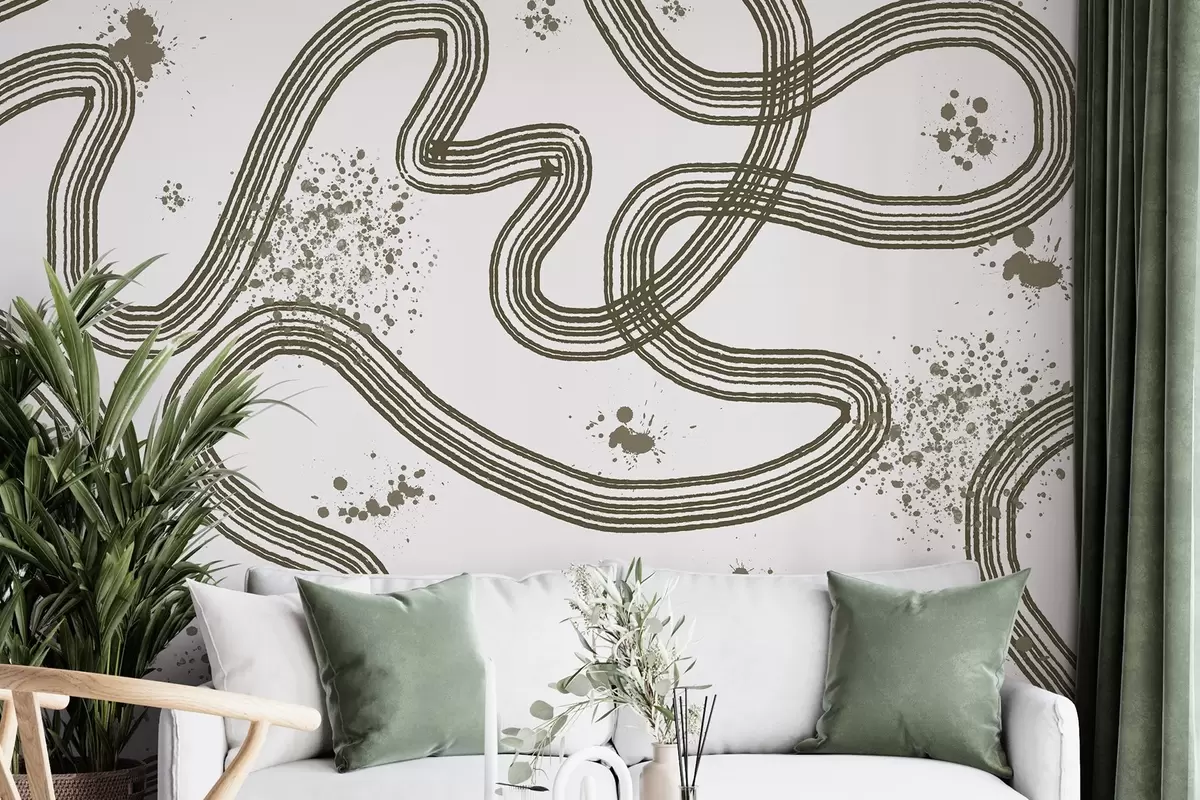 Fototapet Line art kresba, stříkající barva, minimalismus, olivová barva w03408