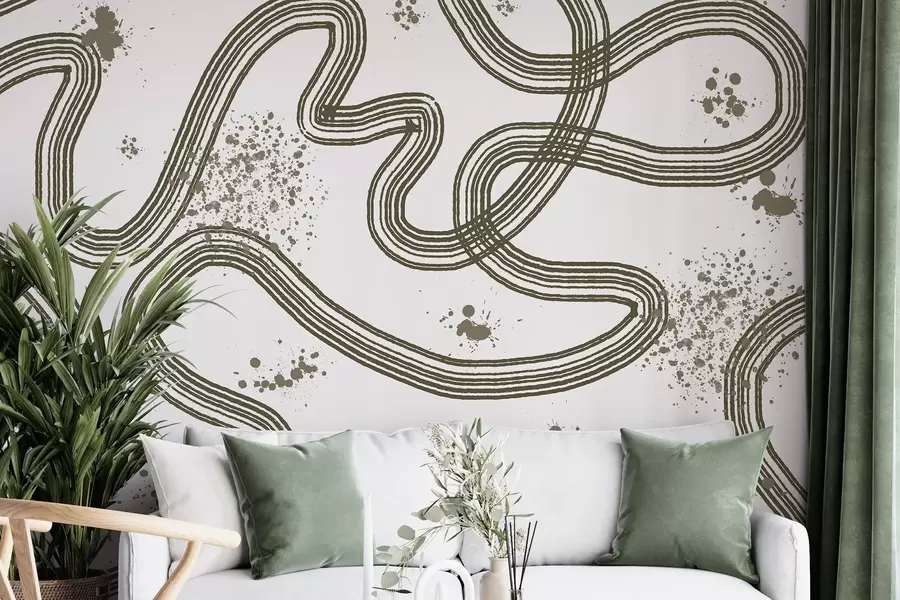 Fototapet Line art kresba, stříkající barva, minimalismus, olivová barva w03408