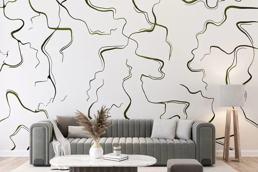 Fototapet Geometrické linie, inkoustový styl, abstrakce, zelené barvy w03436