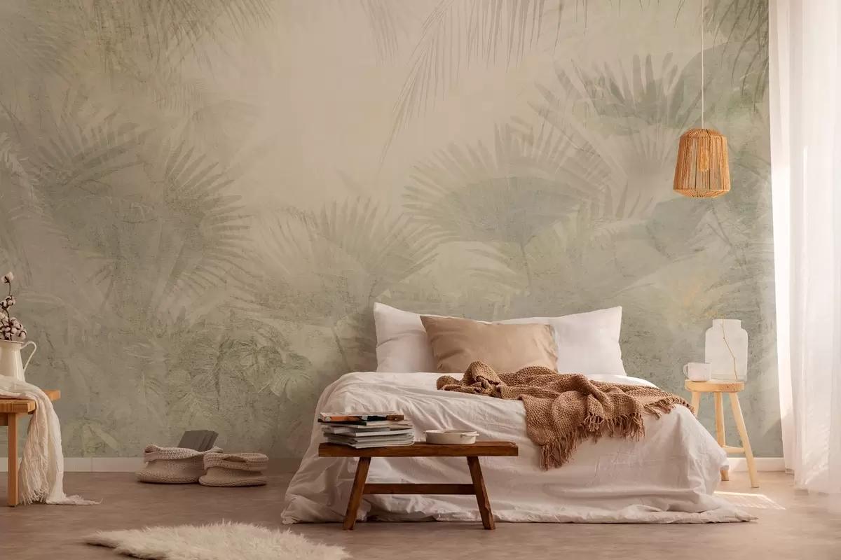 Fototapet Texturovaná tropická retro tapeta v béžových tónech w03399