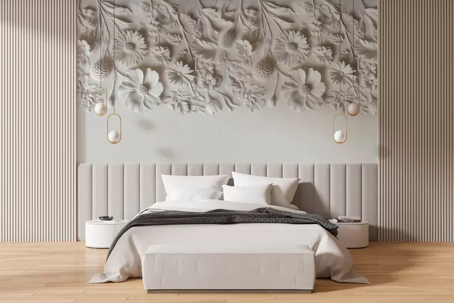 Fototapet Imitace basreliéfu květin na horní straně v mléčné barvě w03398v1