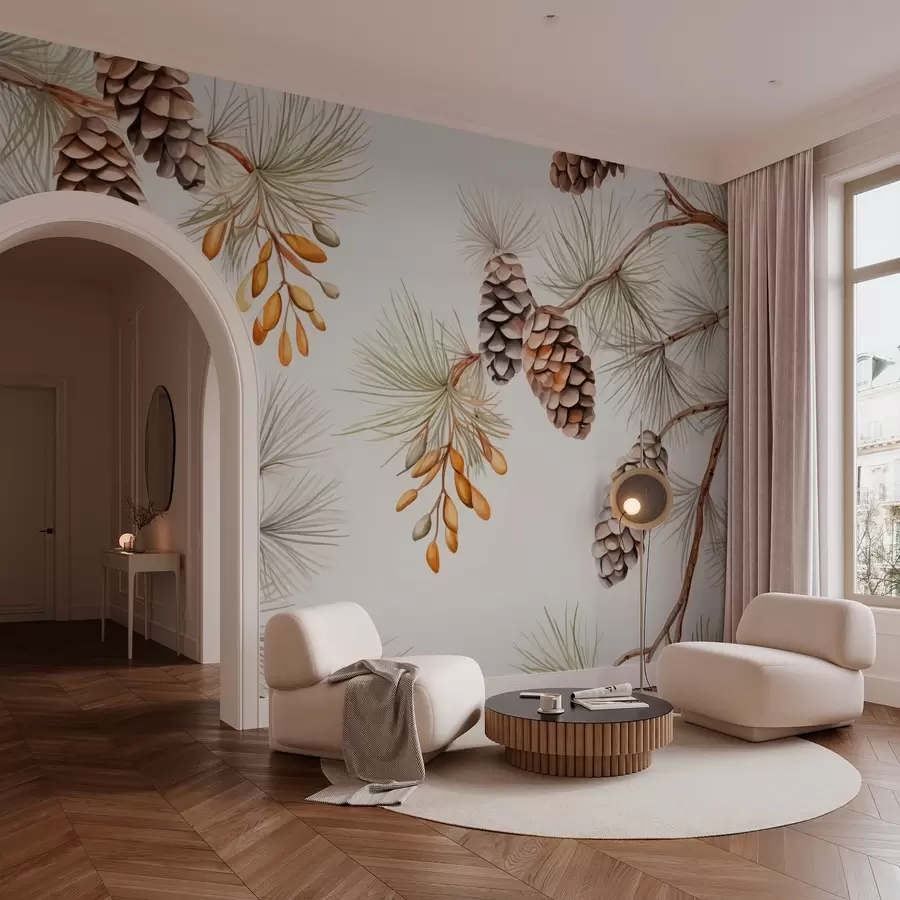 Fototapet Akvarel imitující borovicové šišky w03462