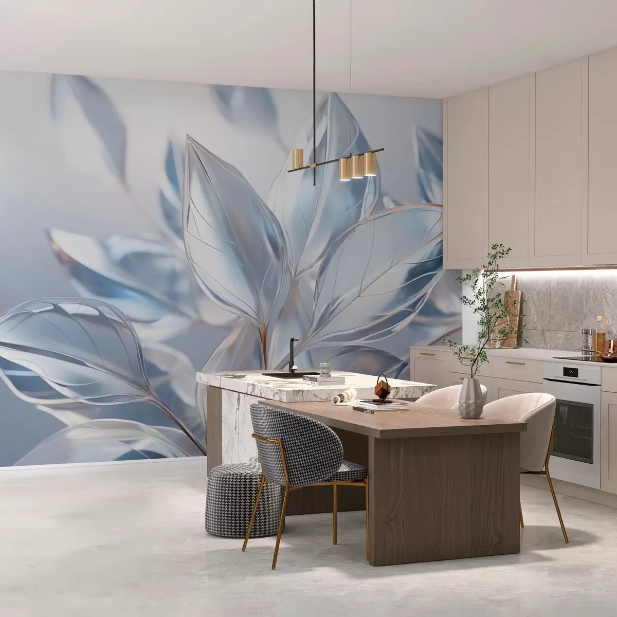 Fototapet Velké listy modré odstíny w03472