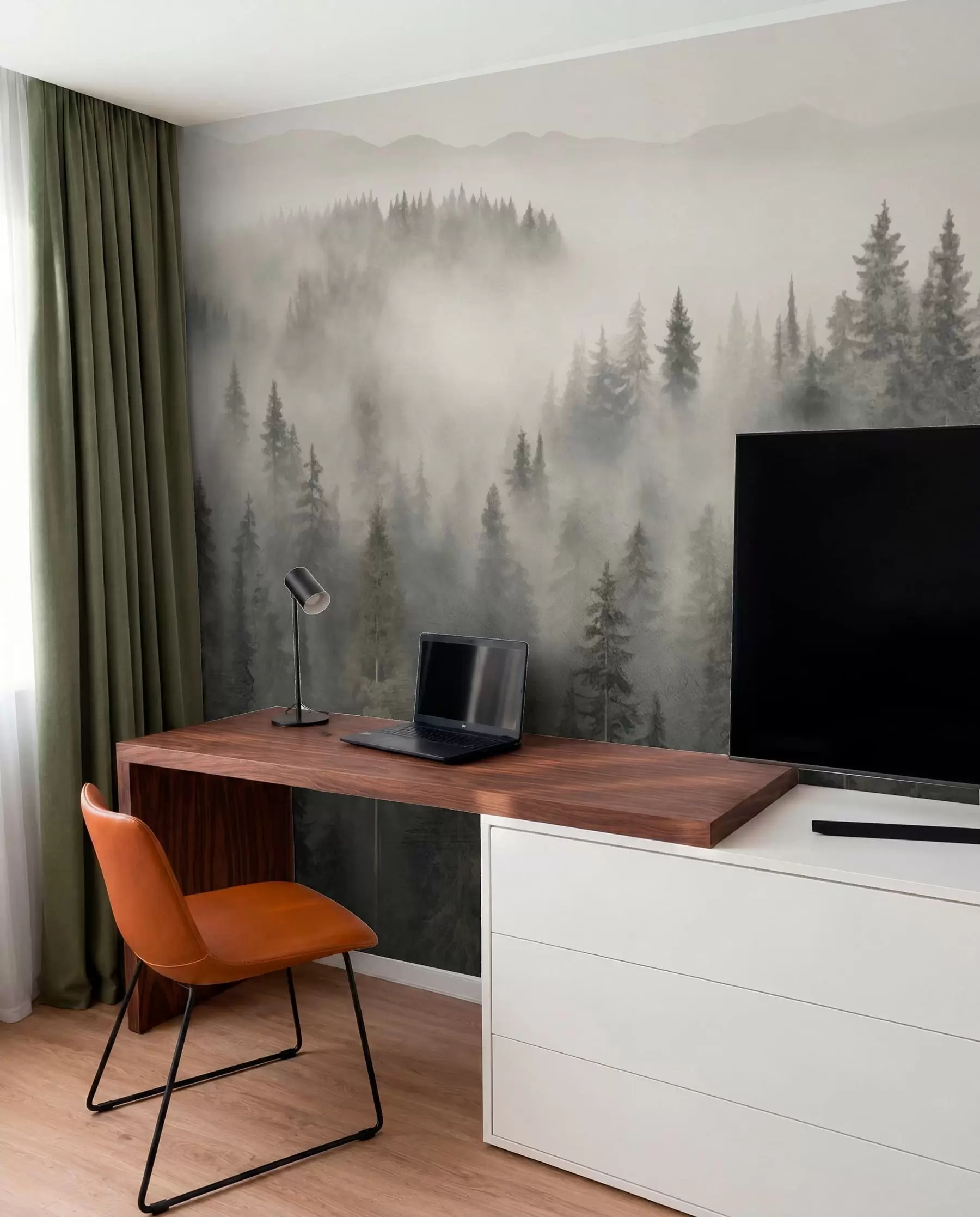 Fototapet Mlžný jehličnatý les w03524
