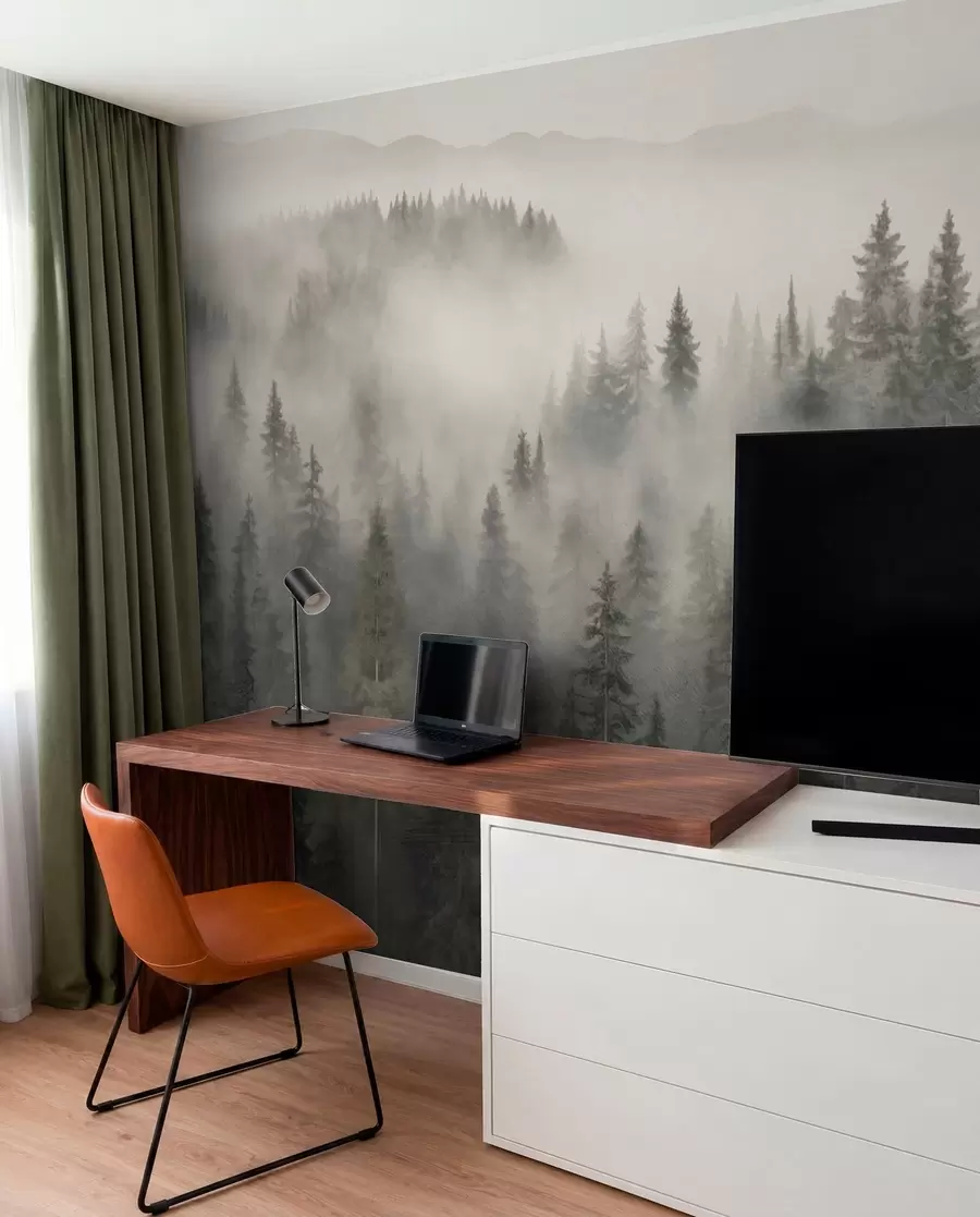Fototapet Mlžný jehličnatý les w03524