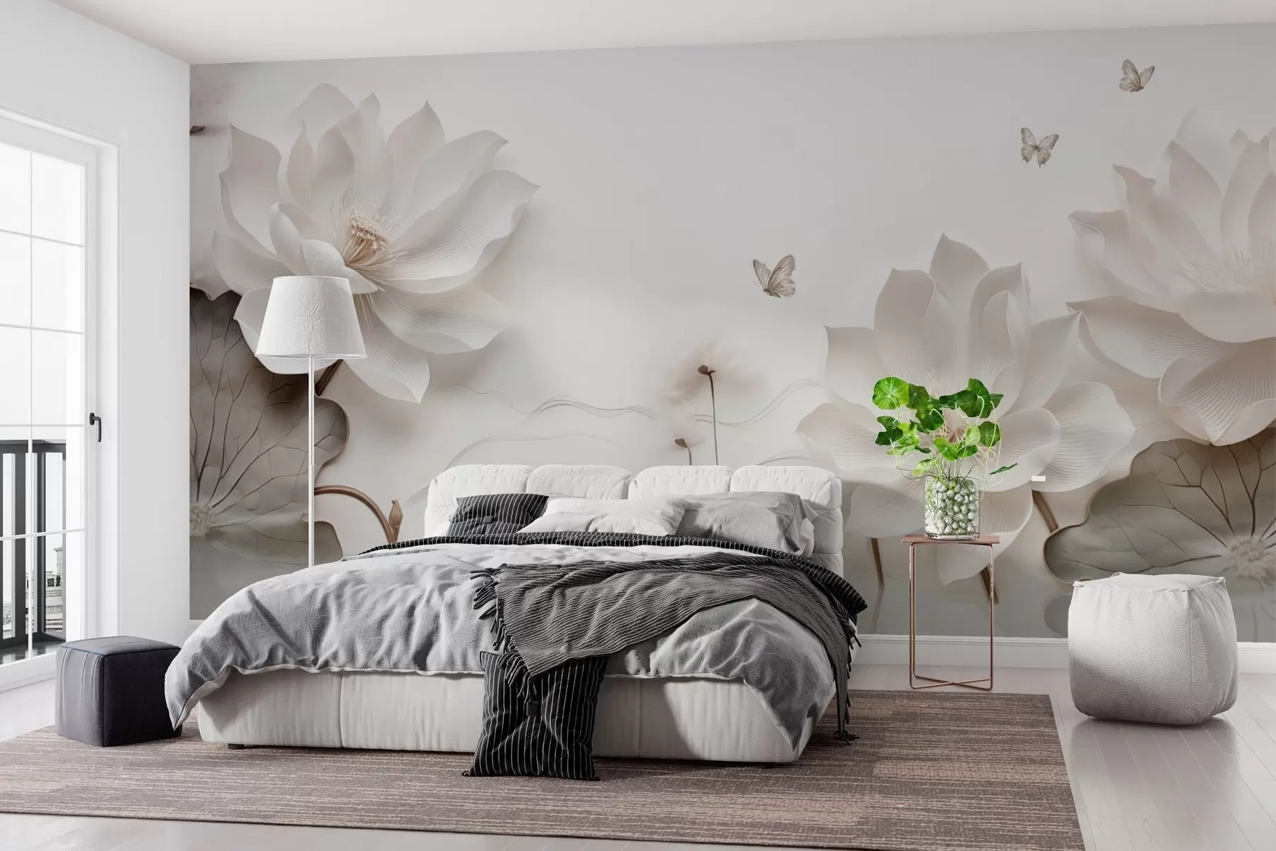 Fototapet Lotosové květy s motýly nad vodou w03523