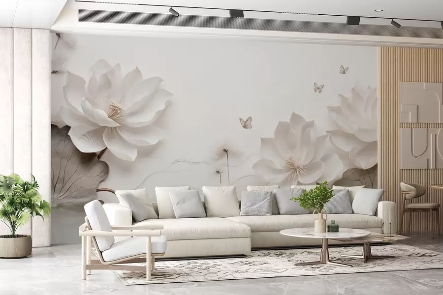 Fototapet Lotosové květy s motýly nad vodou w03523