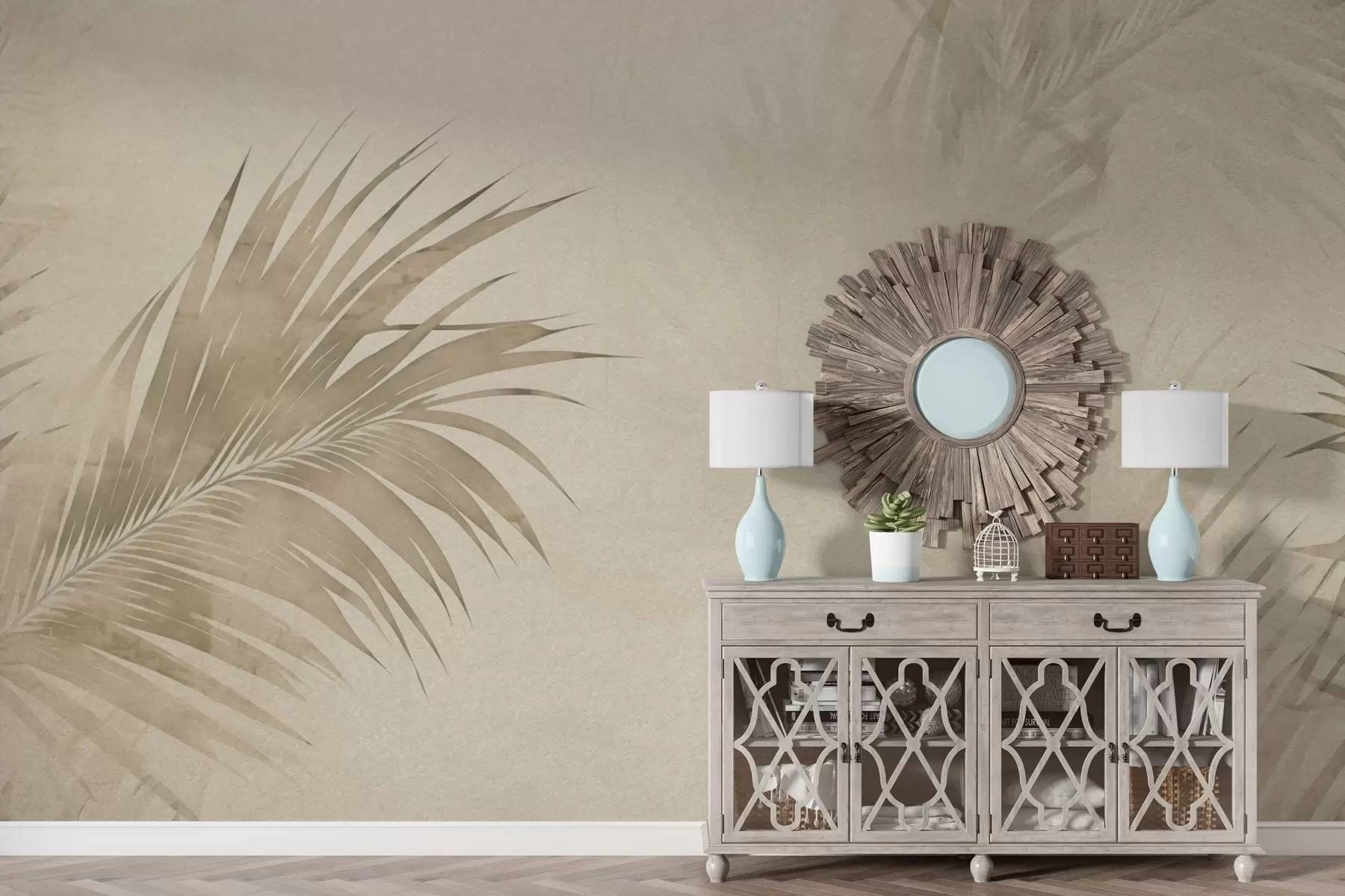 Fototapet Tropické listy v mlze ve stylu grunge w03534