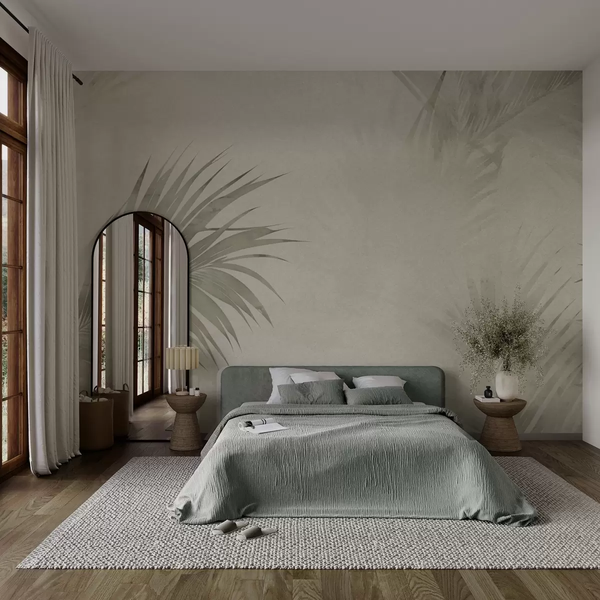 Fototapet Tropické zelené listy v mlze ve stylu grunge w03534v1