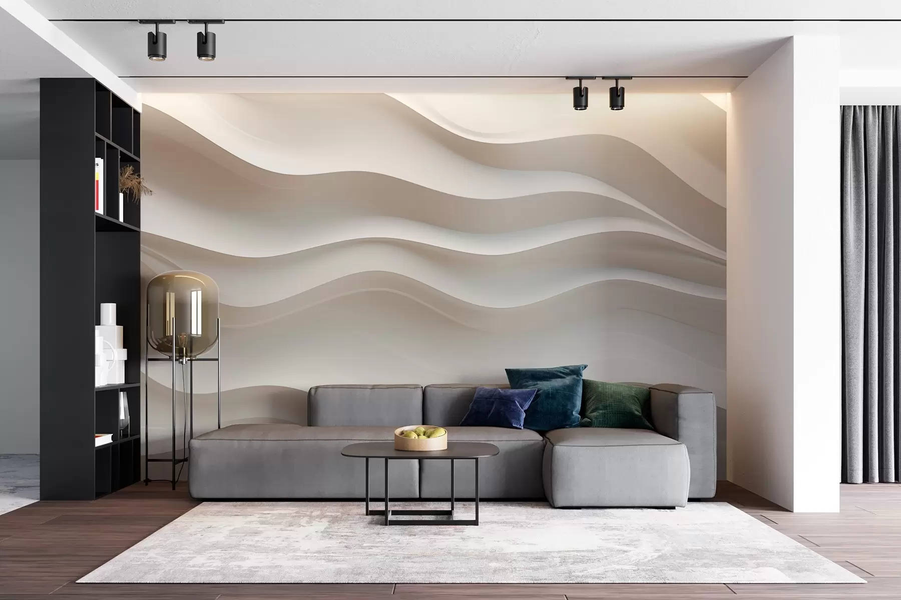 Fototapet 3D bílé a šedé vlny w08939