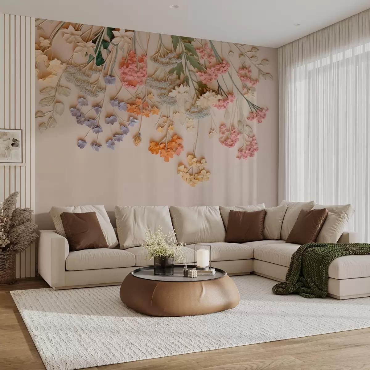 Fototapet Závěsné objemné polní květiny na béžovém pozadí w08940