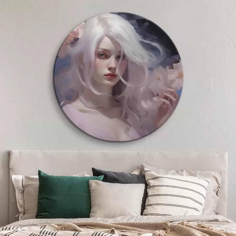 Obraz Dívka s pivoňkami, kresba akrylem, tmavé pozadí Č. r43496