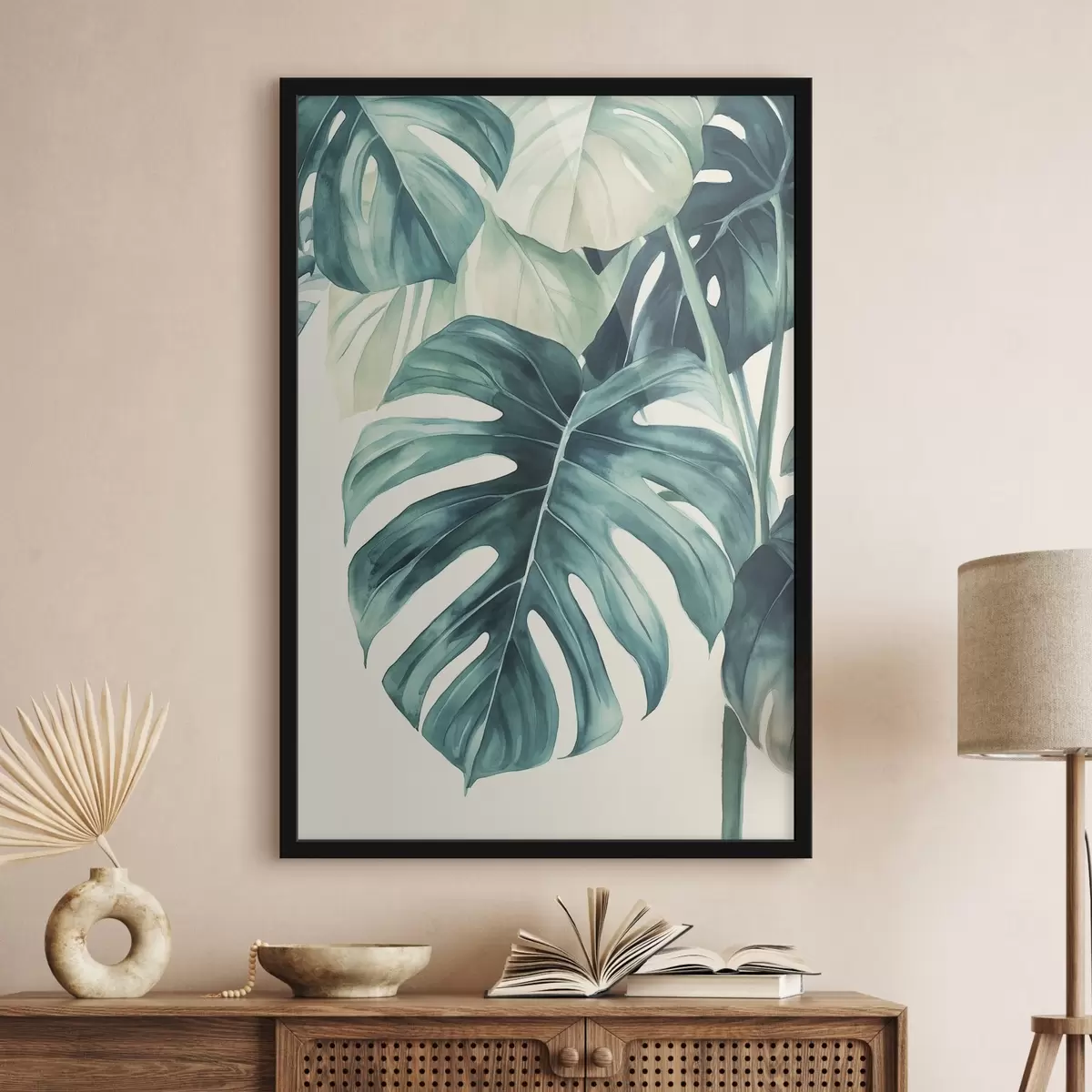 Poster Monstera palmové listy, akvarelový styl, květinový, tropický f43507
