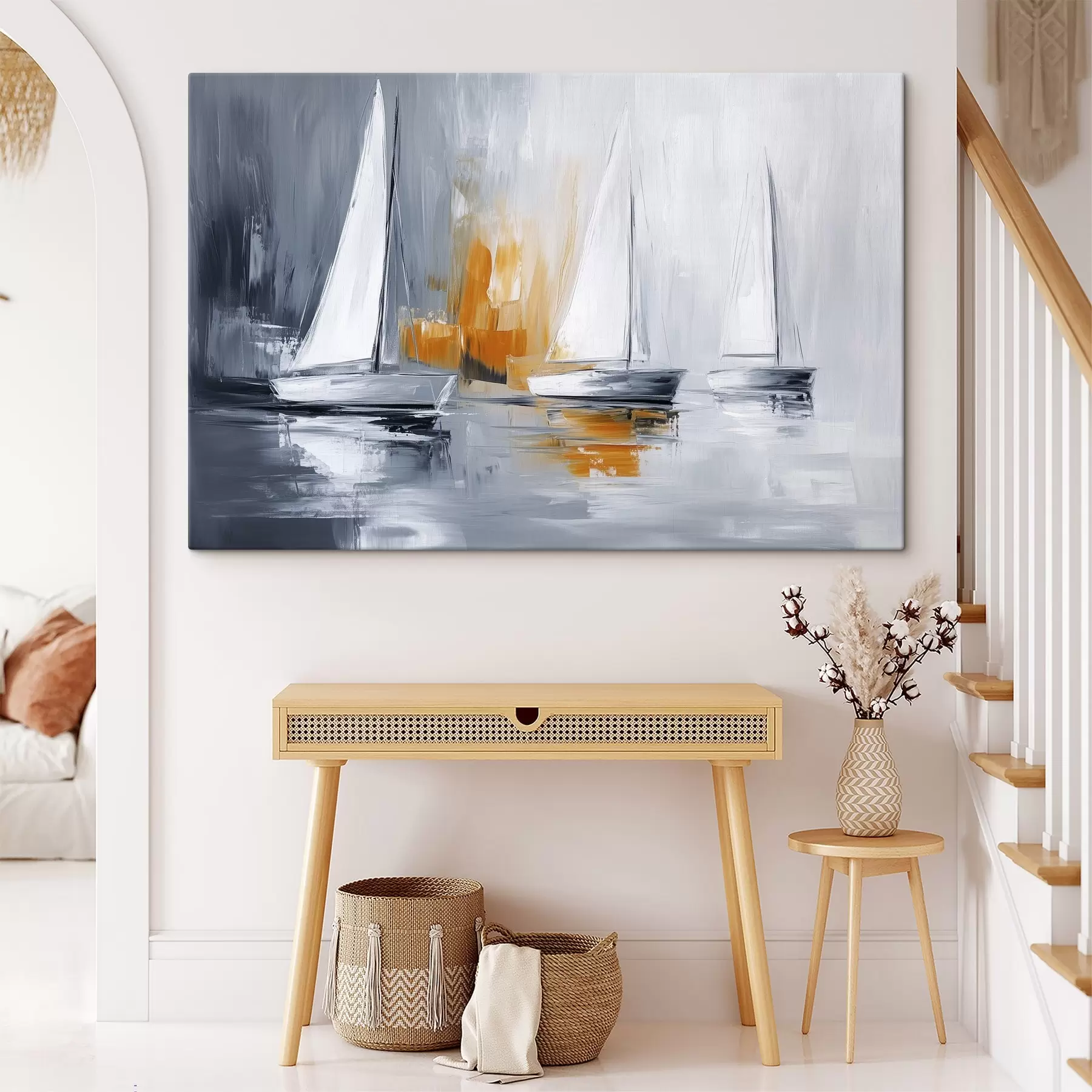 Fototapet Plachetnice, abstrakce, kresba akrylem, šedá a oranžová barva s43499