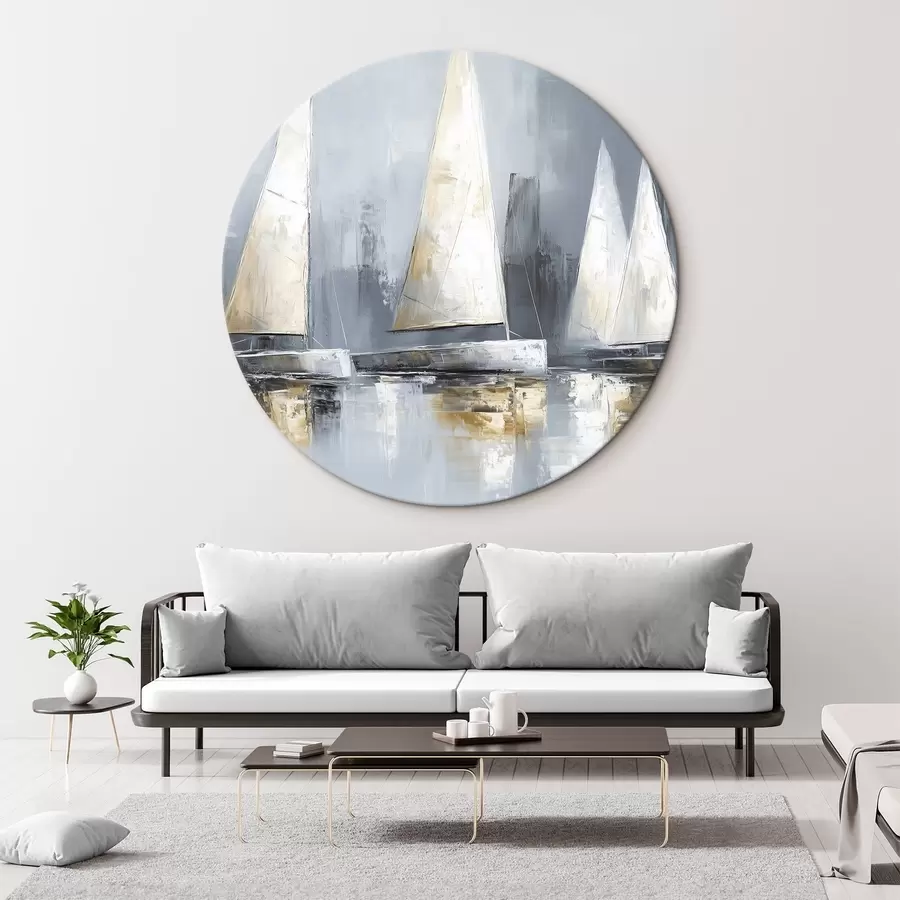 Obraz Plachetnice s odrazy ve vodě, olejová kresba, šedé barvy Č. r43506