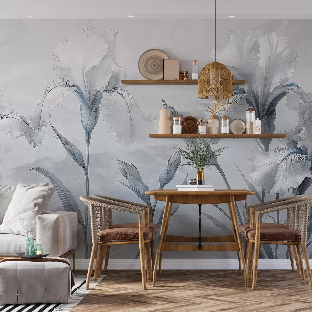 Fototapet Jemná kresba duhovek na zdi w03556v2