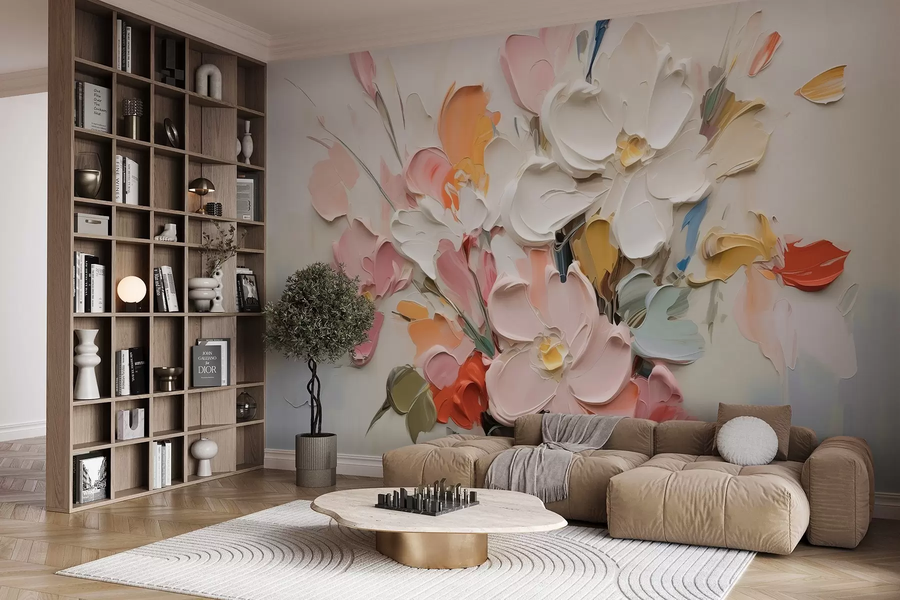 Fototapet Abstraktní objemové květiny ve stylu olejomalby w03582