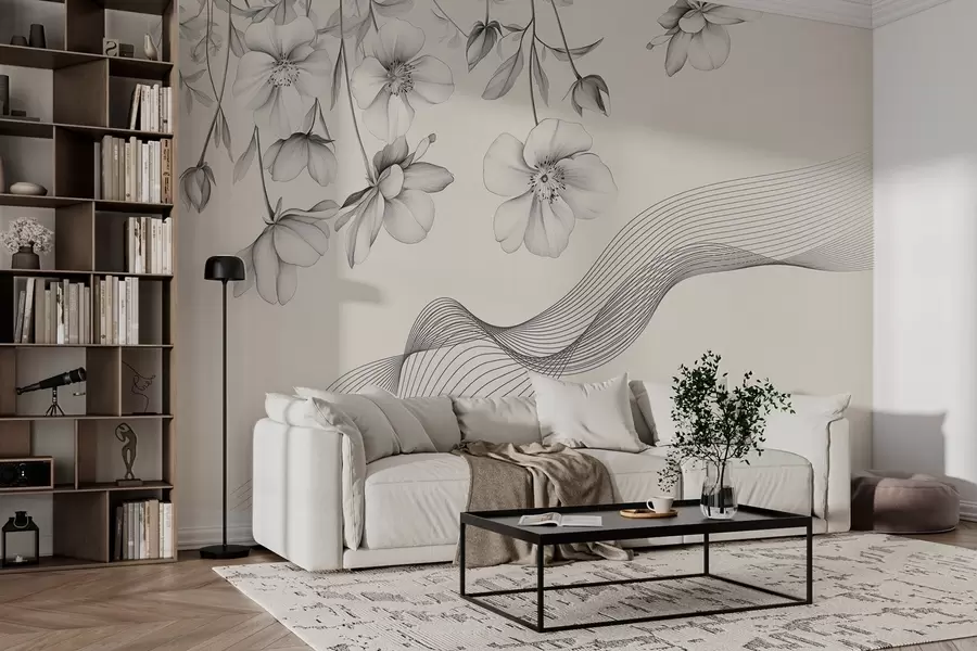 Fototapet grafické květiny a linie na světlém pozadí w03454