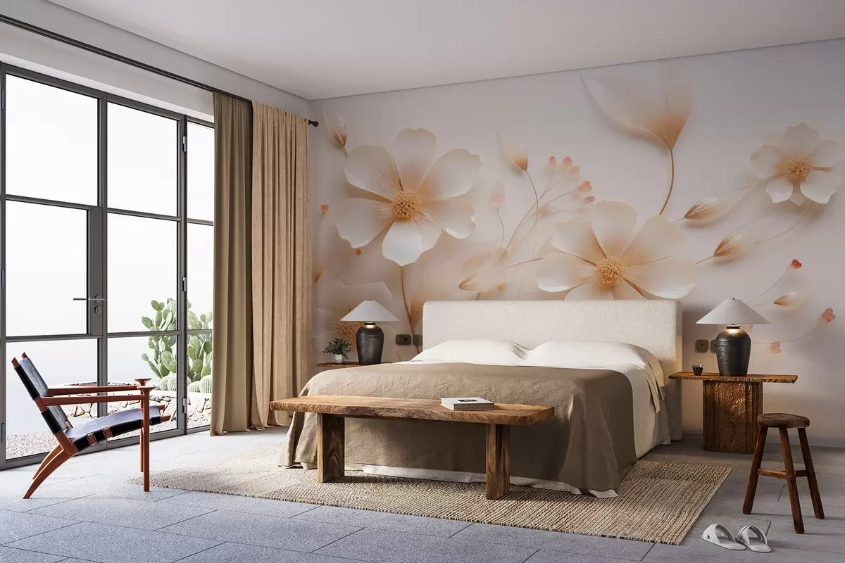 Fototapet Světle béžové jemné divoké květiny w08953