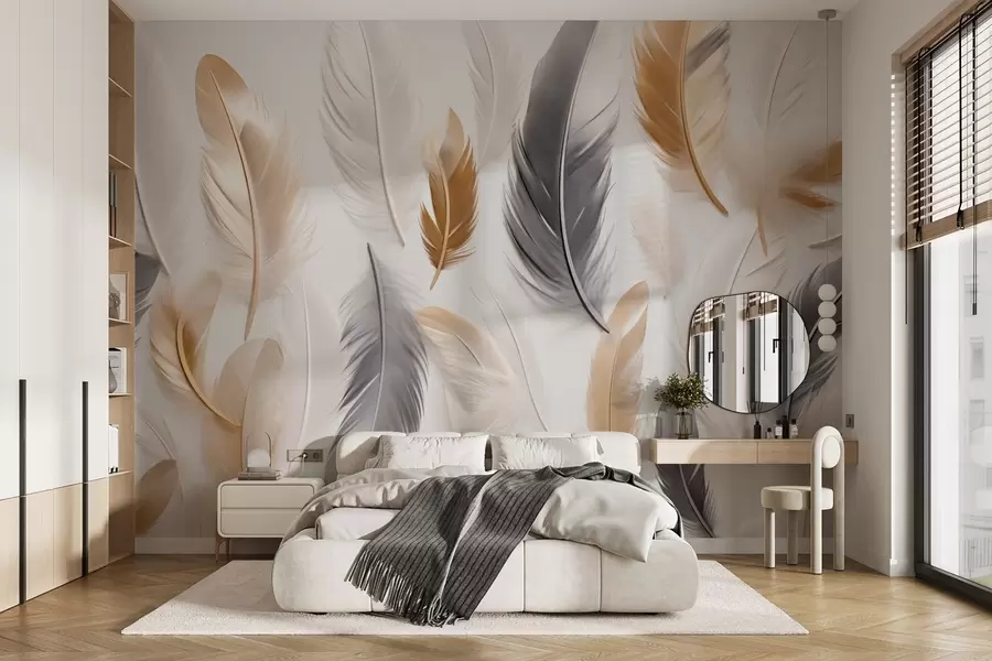 Fototapet Béžovo-šedé peří v jemných, klidných tónech w08955