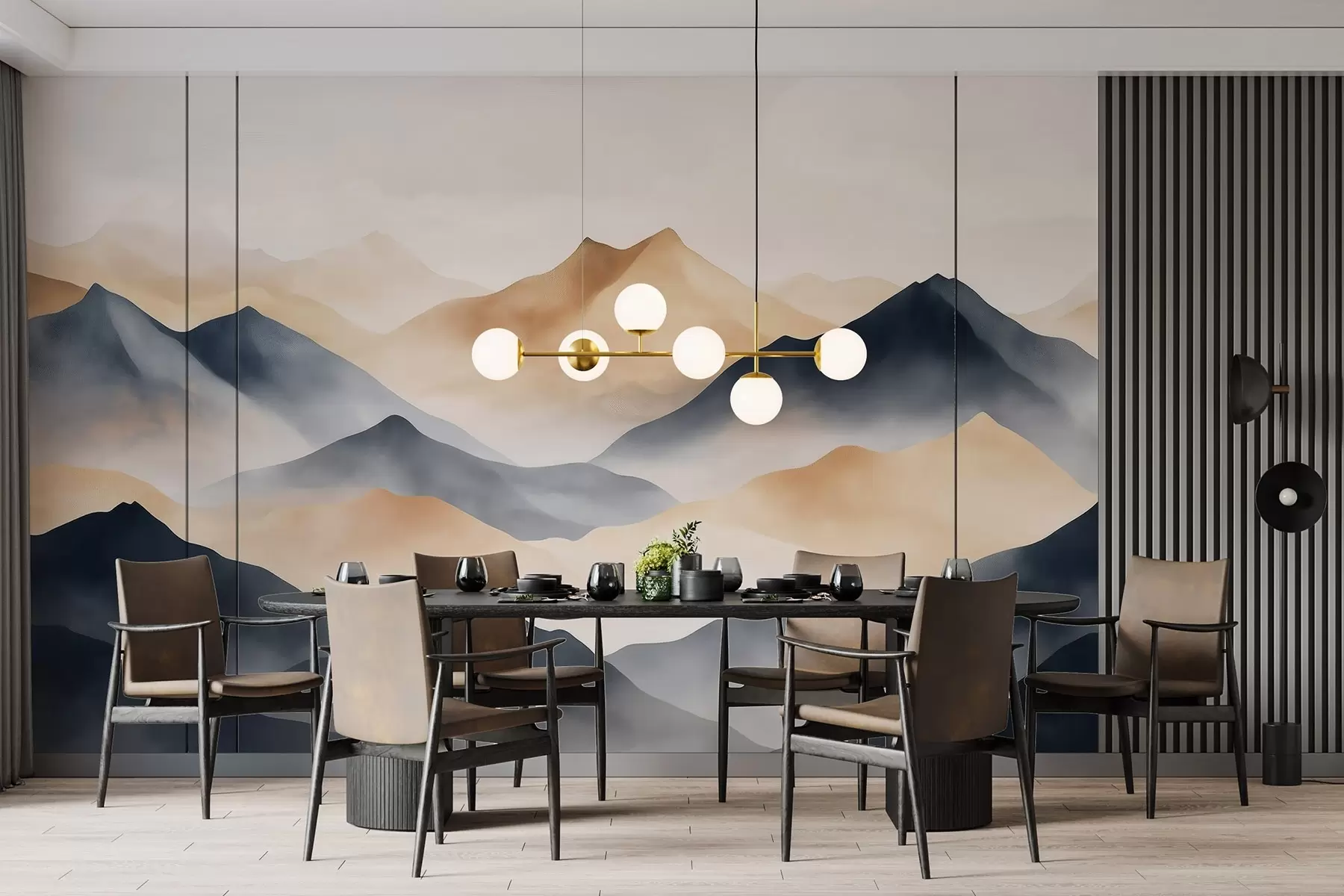 Fototapet Horské krajiny, akvarel, mlha, béžová a šedá barva w03548