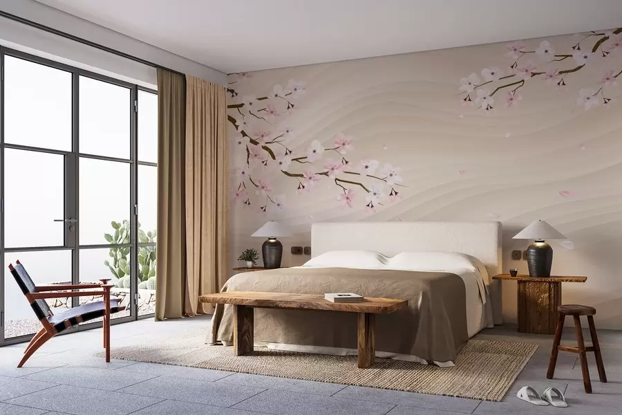 Fototapet Větve sakury na zvlněném písečném pozadí w08959