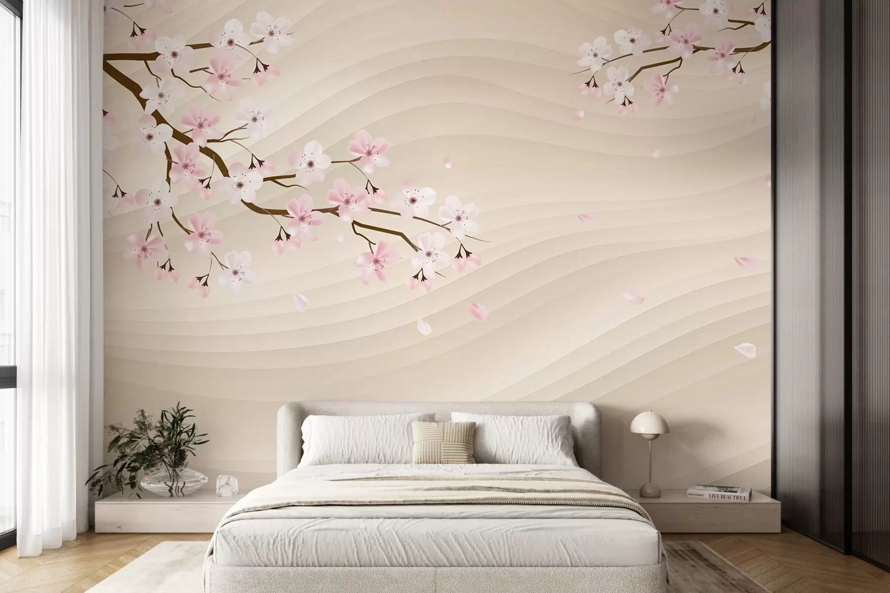 Fototapet Větve sakury na zvlněném písečném pozadí w08959