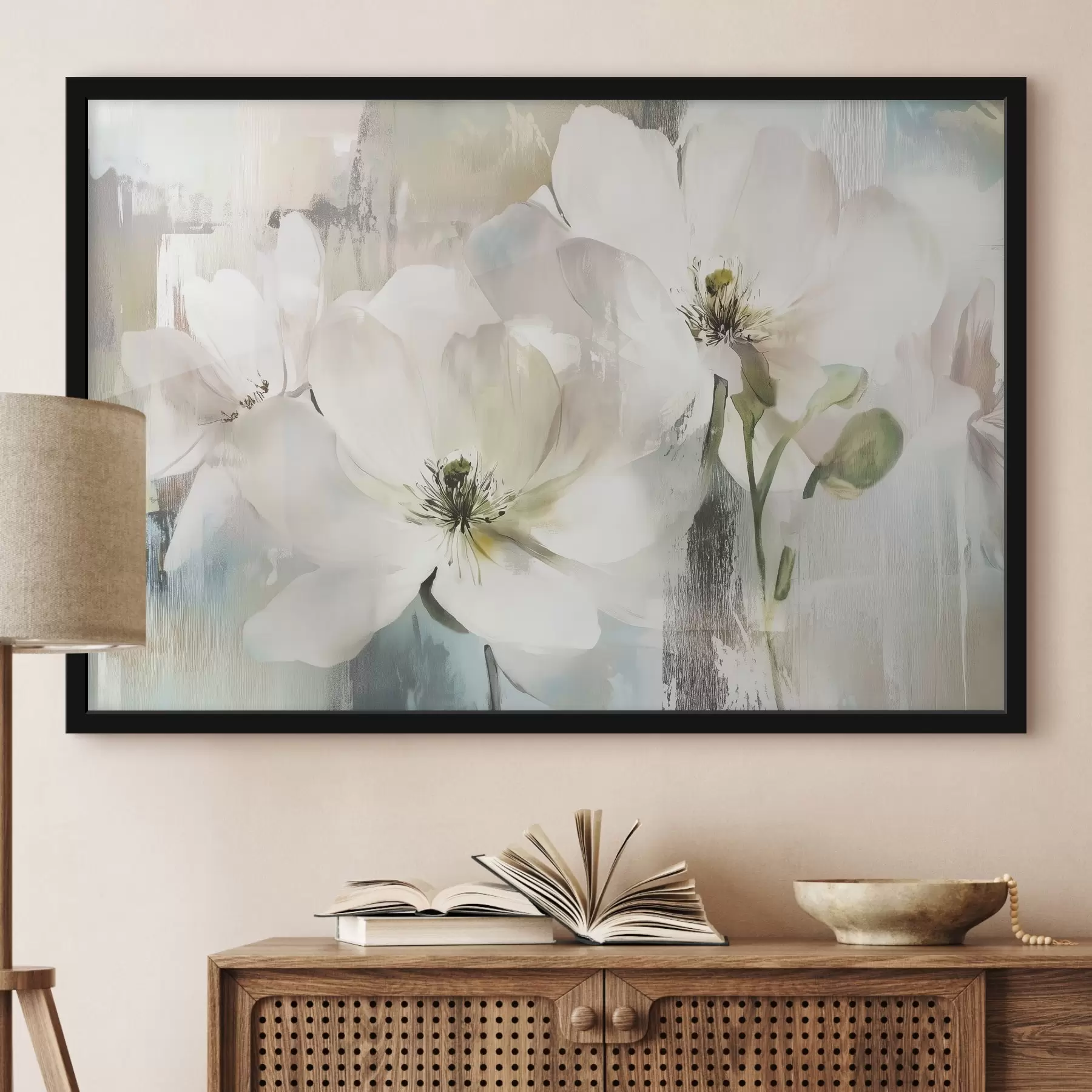 Fototapet Bílé květy ve stylu olejových barev f43903