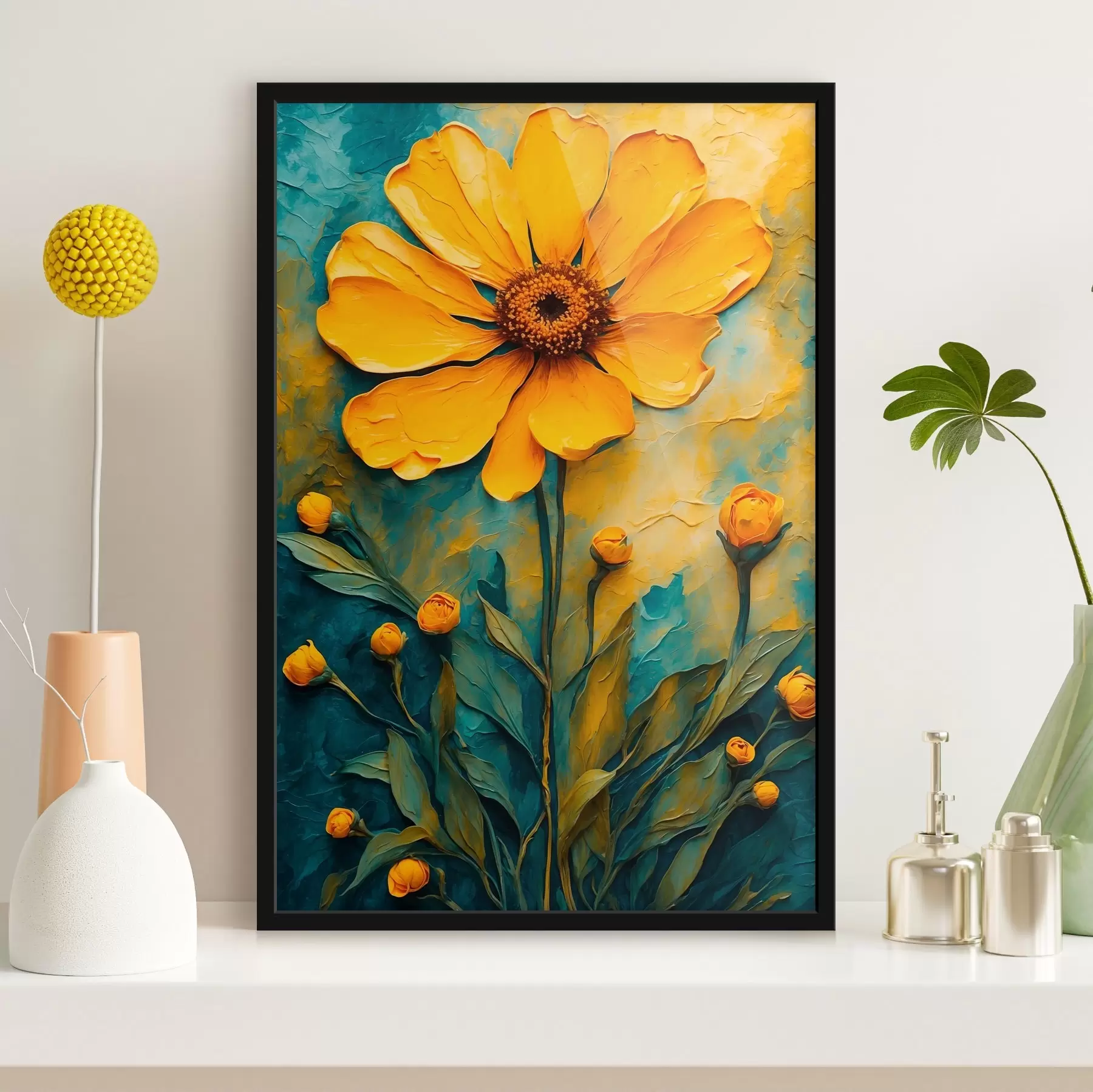 Fototapet Žlutá kopretina ve stylu olejomalby f43870