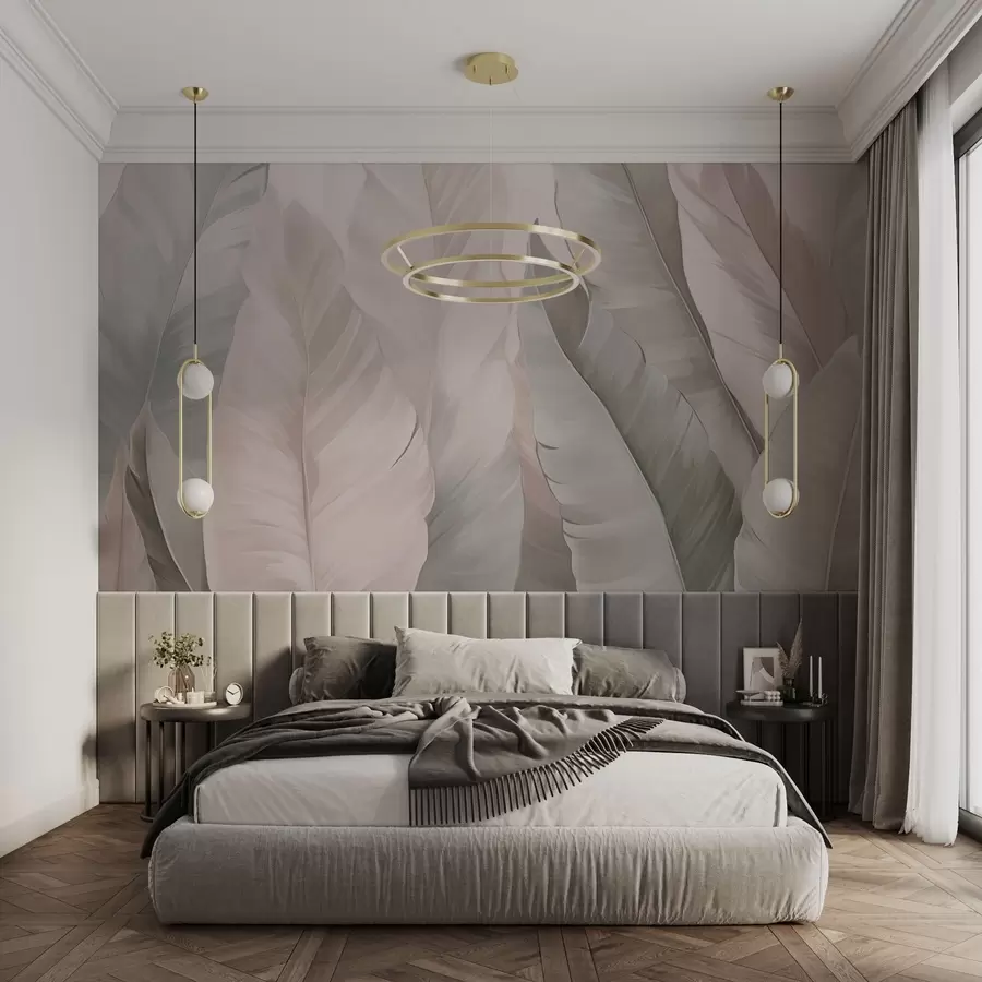 Fototapet Růžové a zelené jemné tropické listí w03598v1